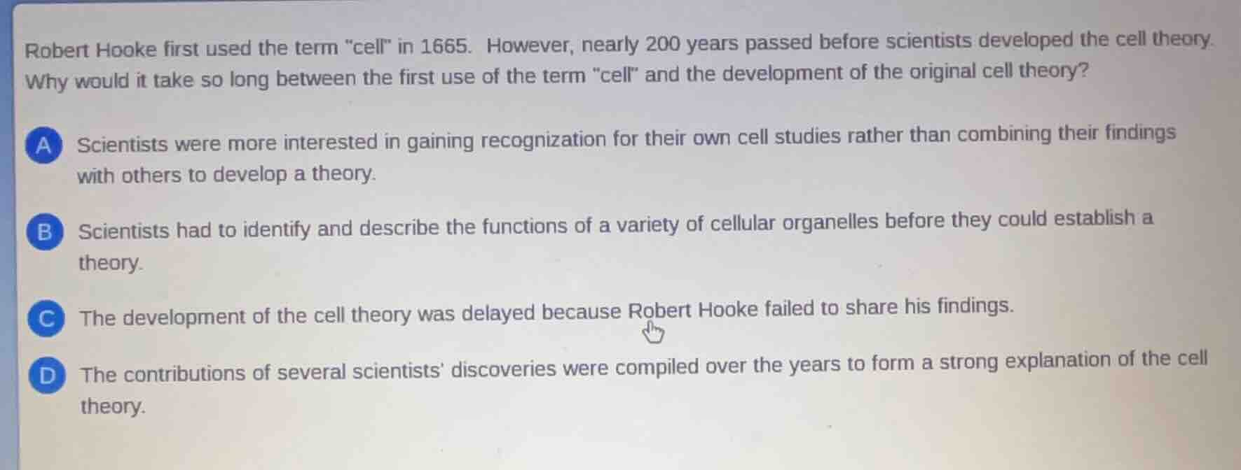 robert hooke first used the term \cell\ in 1665. however, nearly 200 ye…