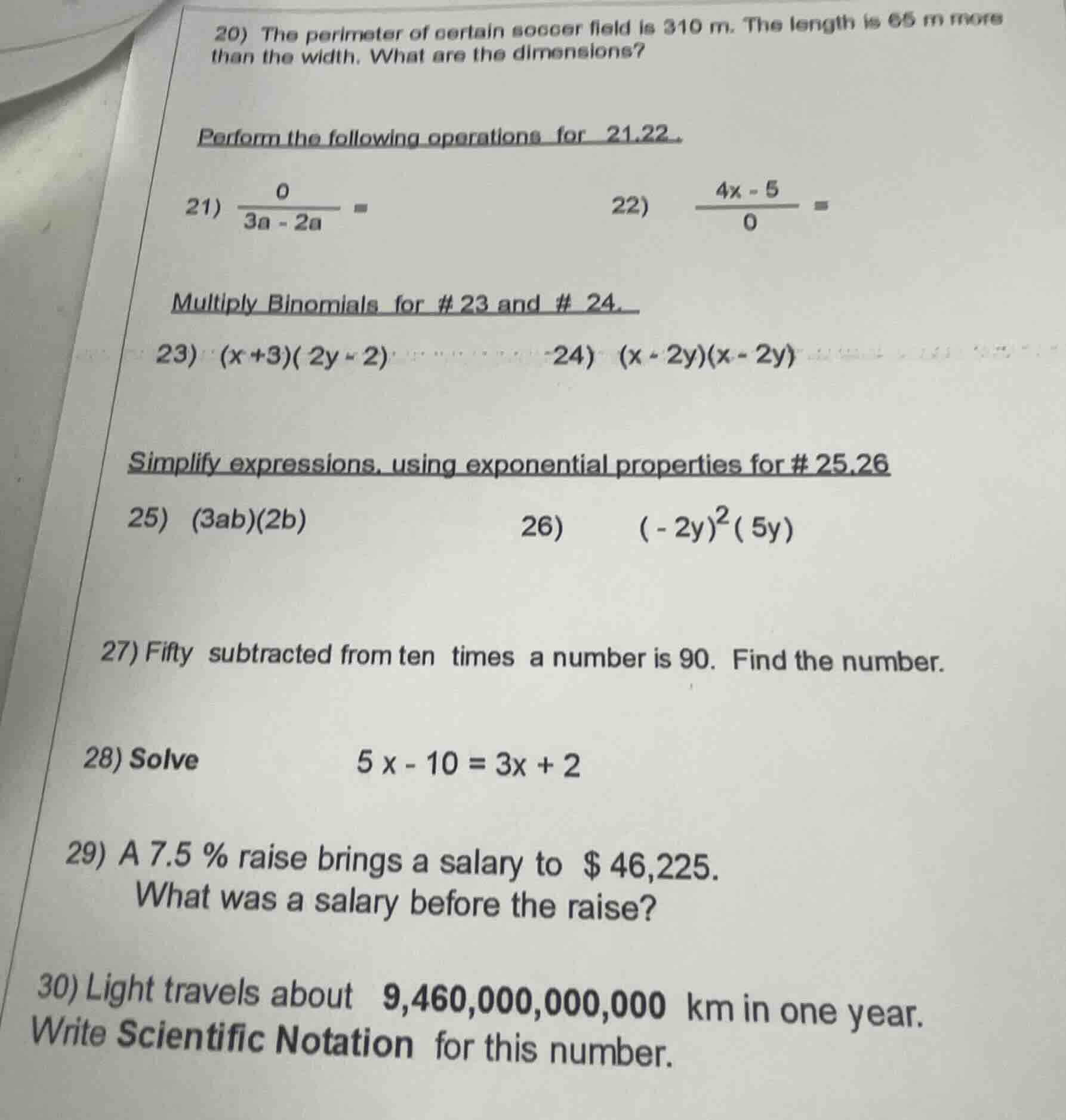 20) the perimeter of certain soccer field is 310 m. the length is 65 m …