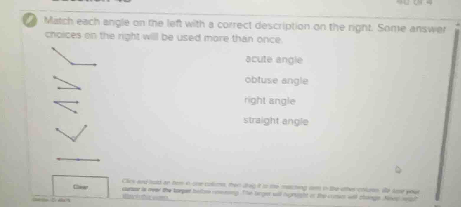 match each angle on the left with a correct description on the right. s…