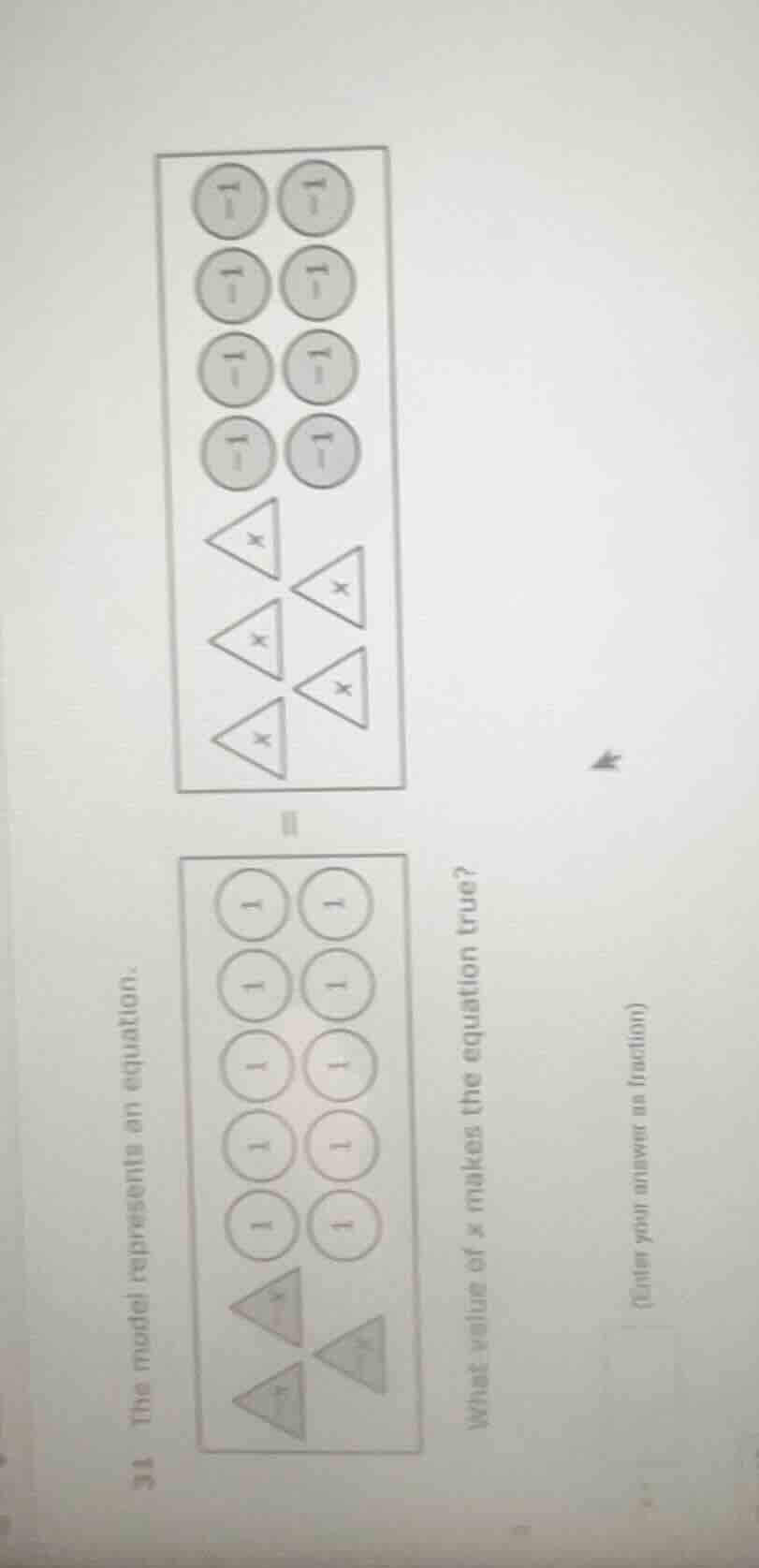 31 the model represents an equation. what value of x makes the equation…