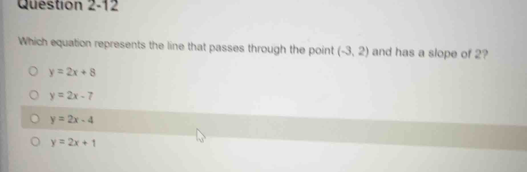 question 2-12 which equation represents the line that passes through th…