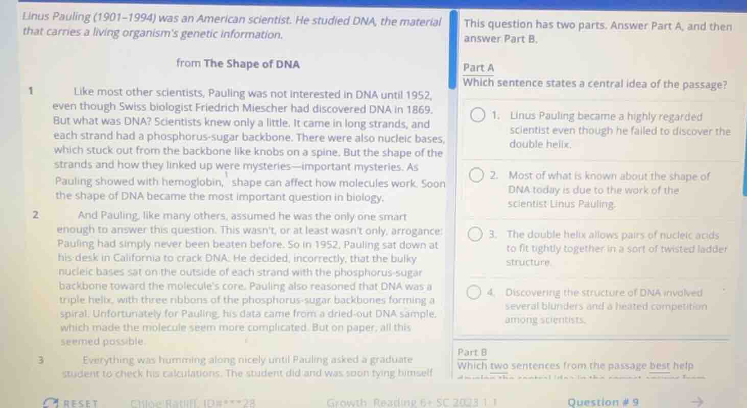 linus pauling (1901–1994) was an american scientist. he studied dna, th…