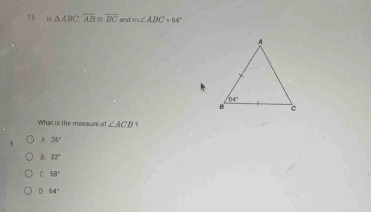 15. in $\\triangle abc$, $\\overline{ab} \\cong \\overline{bc}$ and $m\…