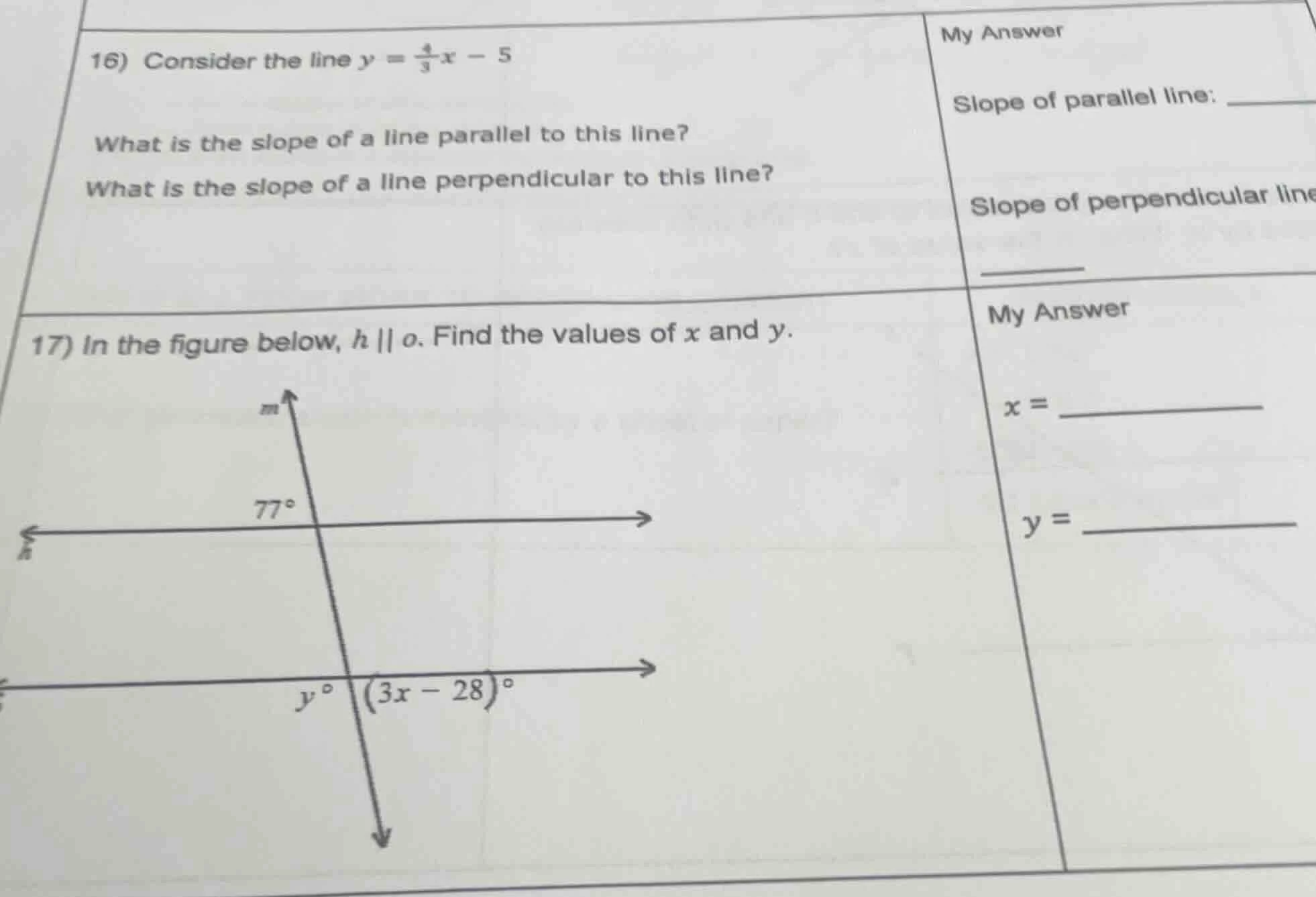 16) consider the line $y = \\frac{4}{3}x - 5$ what is the slope of a li…