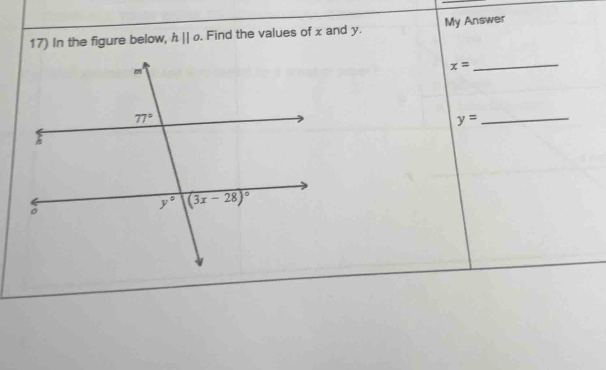17) in the figure below, ( h parallel o ). find the values of ( x ) and…