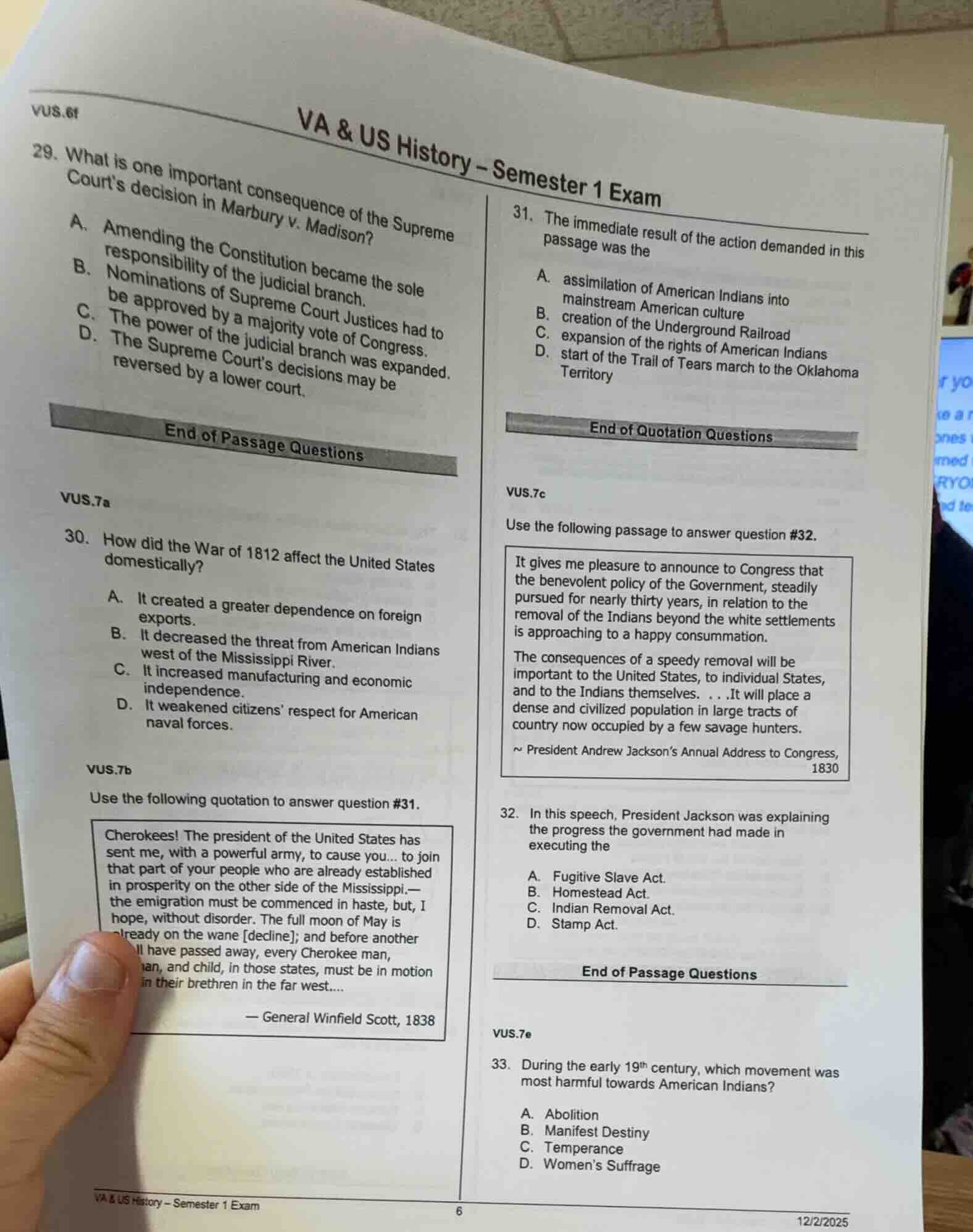 va & us history - semester 1 exam 29. what is one important consequence…