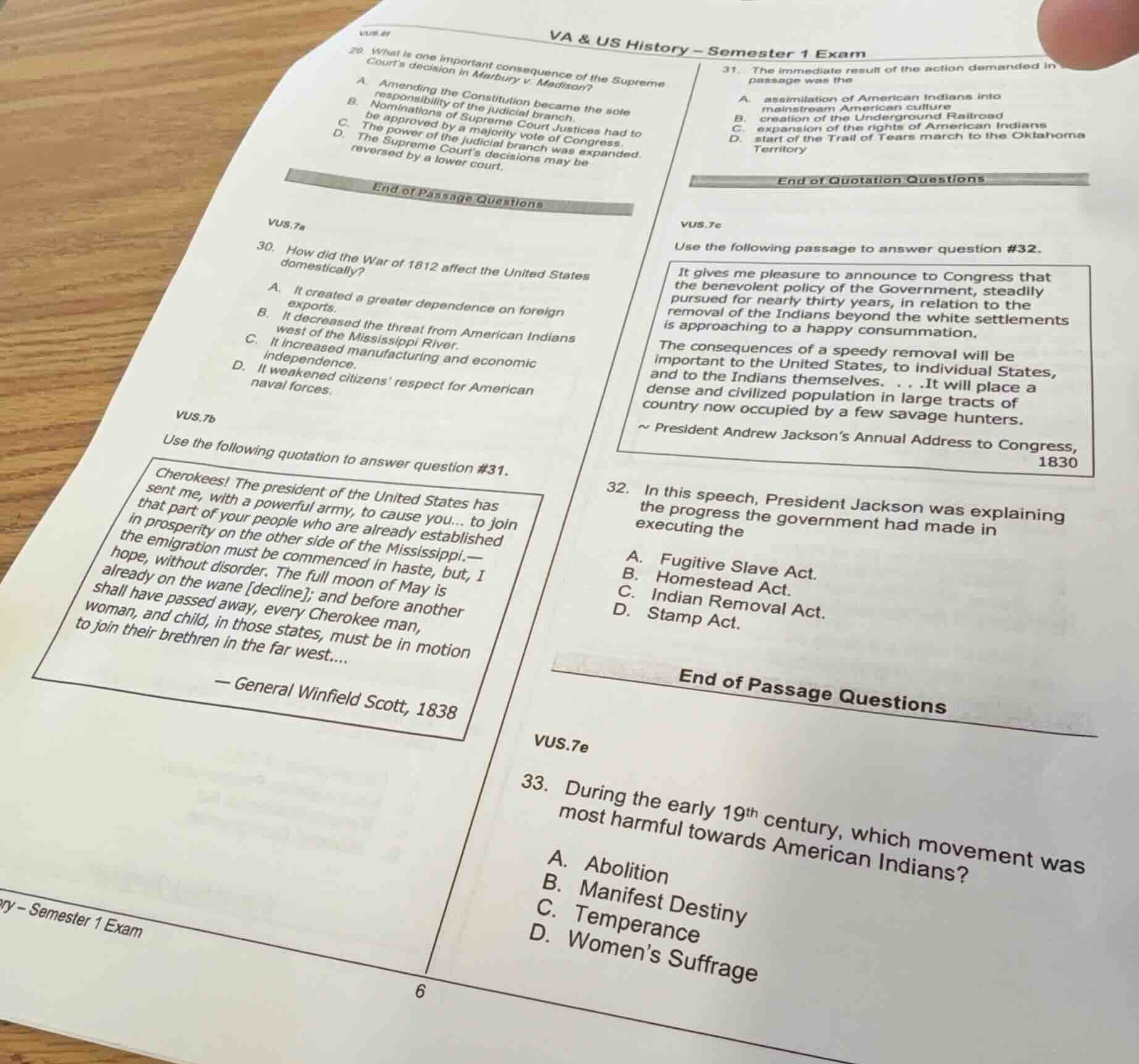 va & us history – semester 1 exam 29. what is one important consequence…