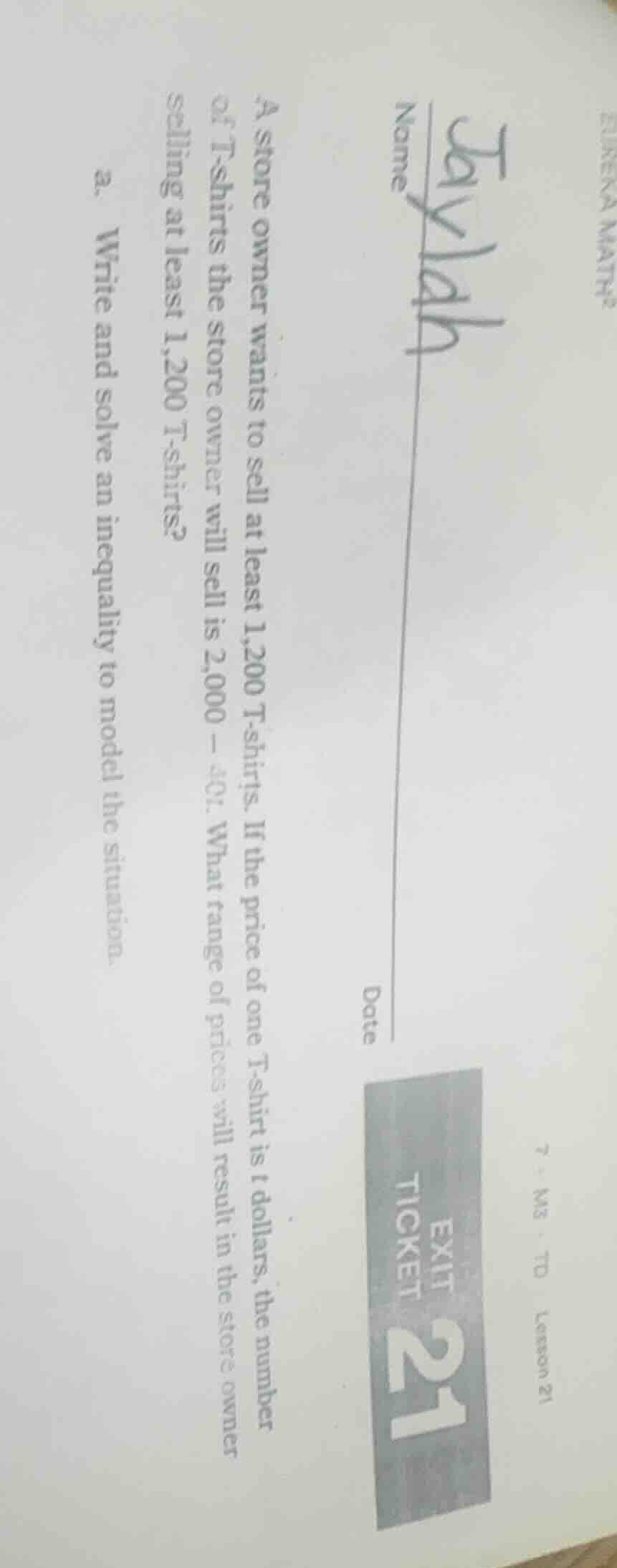 a store owner wants to sell at least 1,200 t - shirts. if the price of …