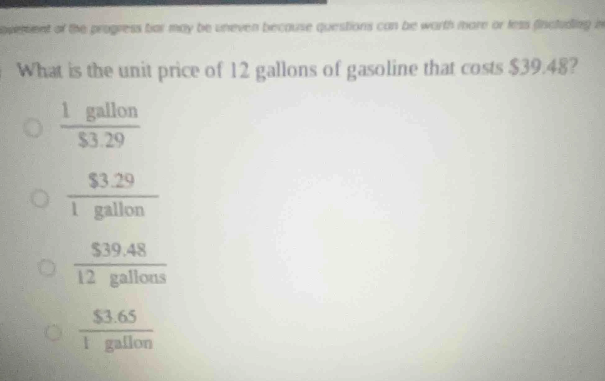 what is the unit price of 12 gallons of gasoline that costs $39.48?\ \\…