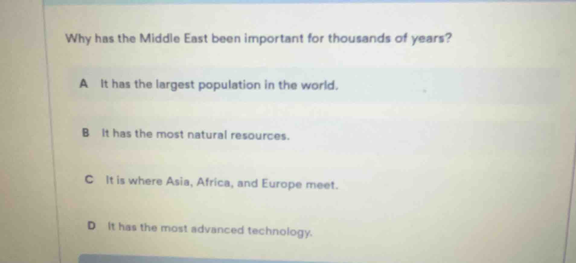 why has the middle east been important for thousands of years? a it has…
