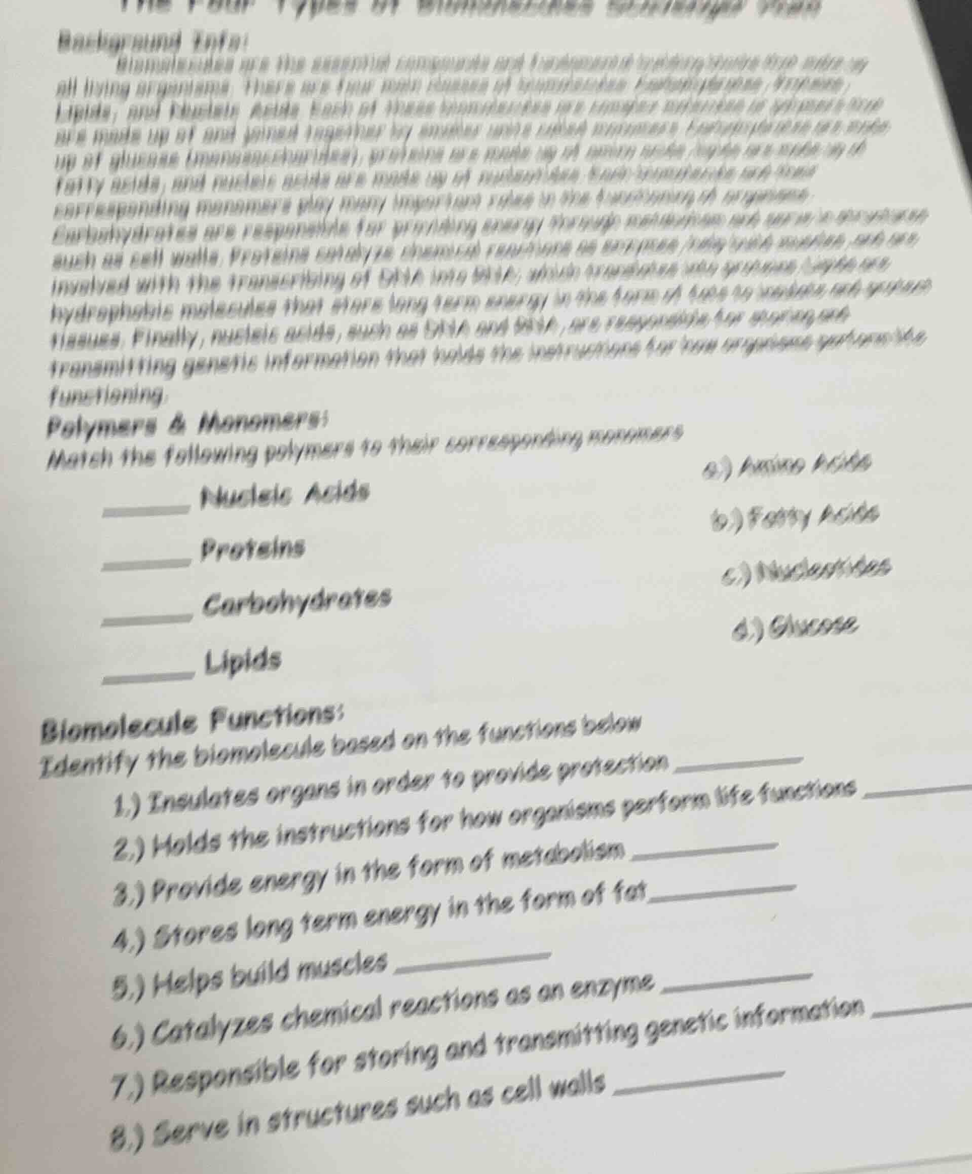 background info: biomolecules are the essential compounds and substance…