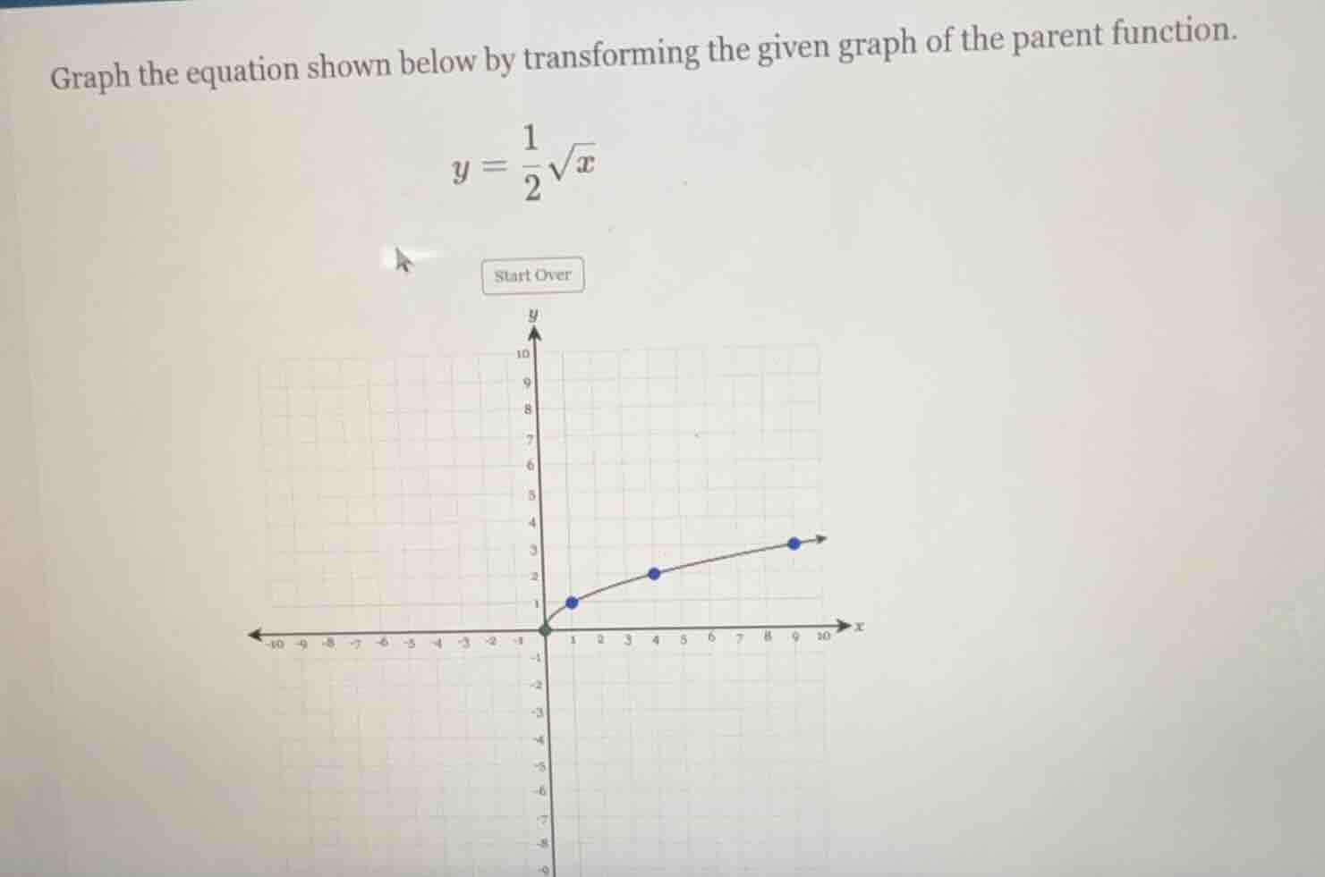 graph the equation shown below by transforming the given graph of the p…