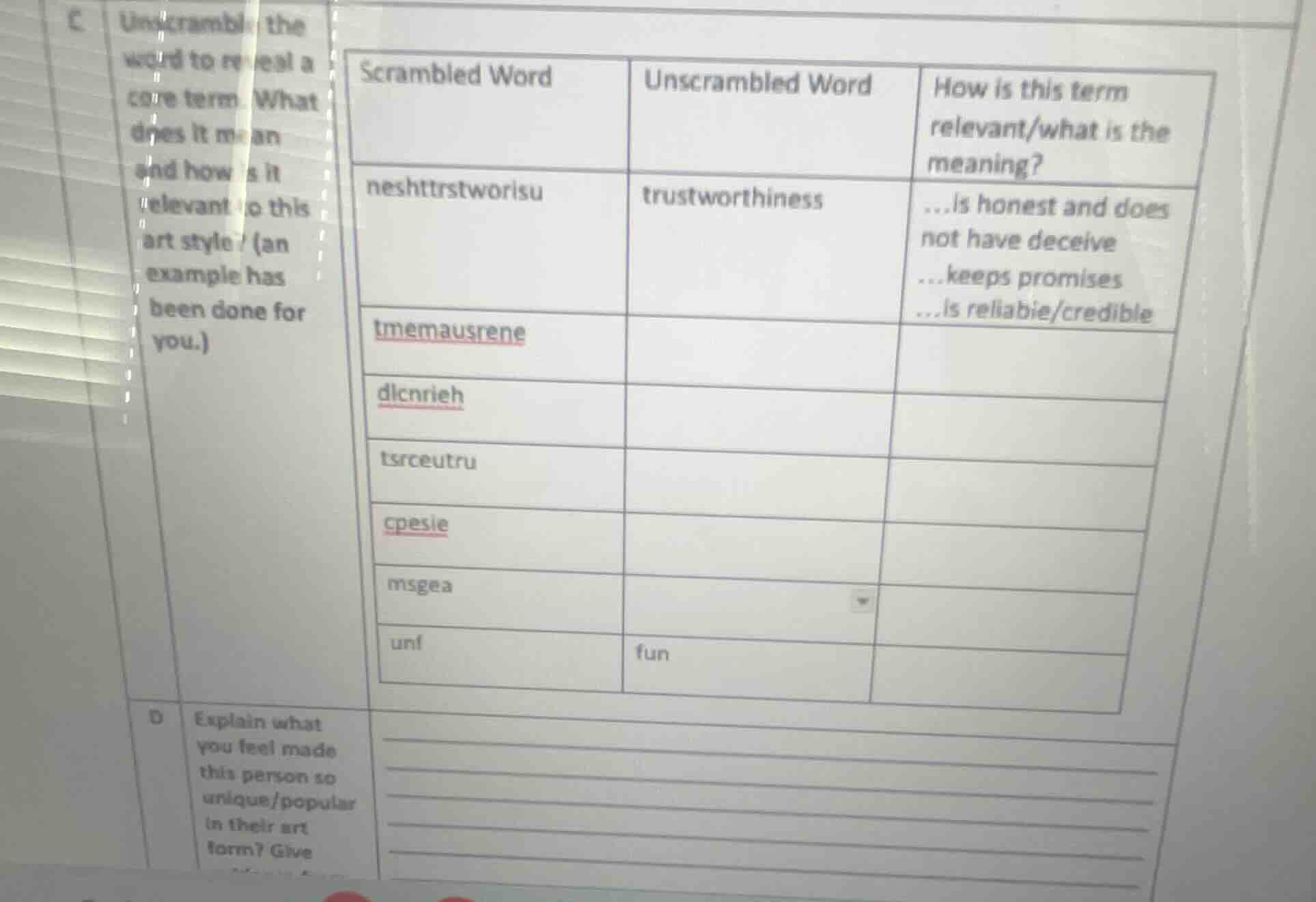 c unscramble the word to reveal a core term. what does it mean and how …