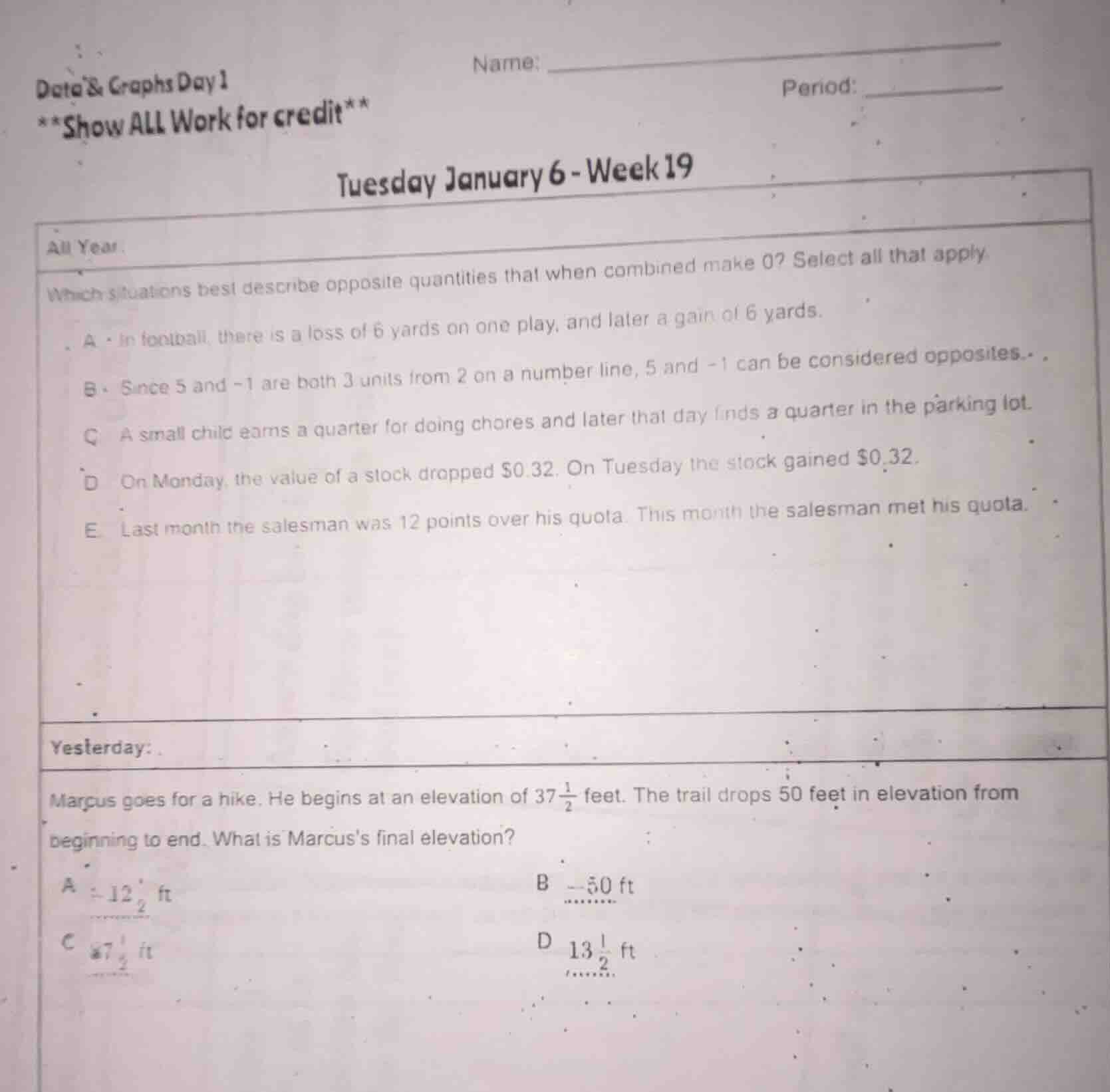 data & graphs day 1 **show all work for credit** name: period: tuesday …