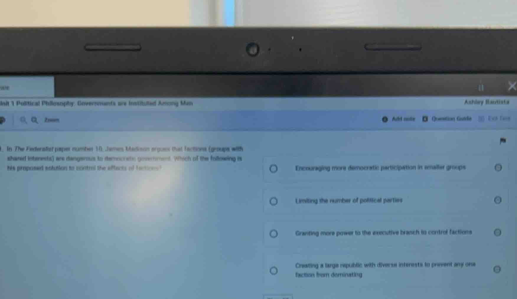 1. in the federalist paper number 10, james madison argues that faction…