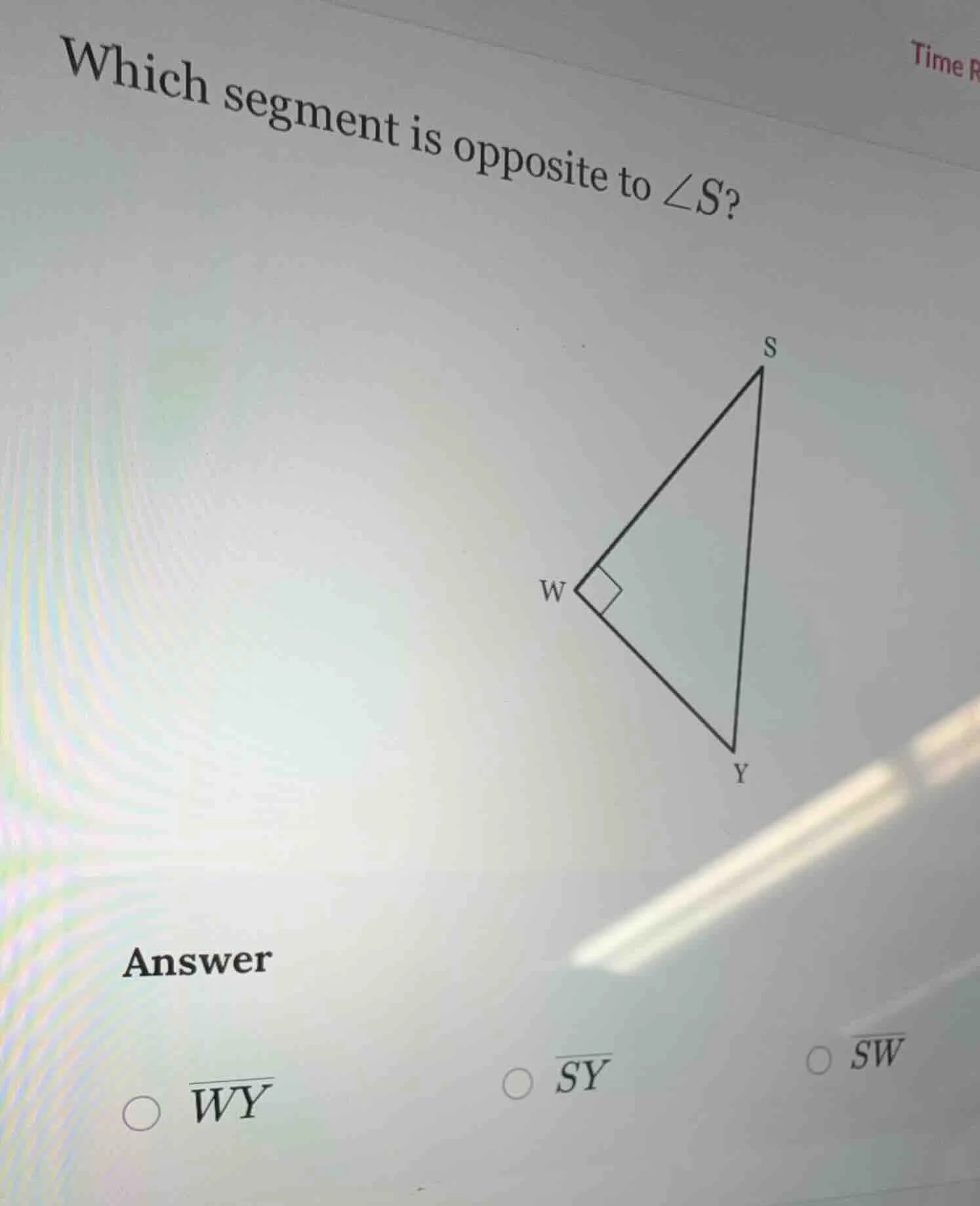 which segment is opposite to $\\angle s$? answer $\\overline{wy}$ $\\ov…