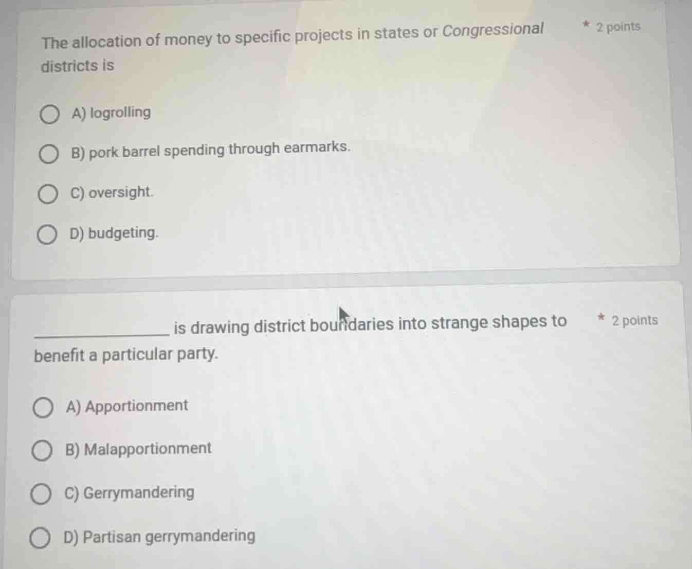 the allocation of money to specific projects in states or congressional…