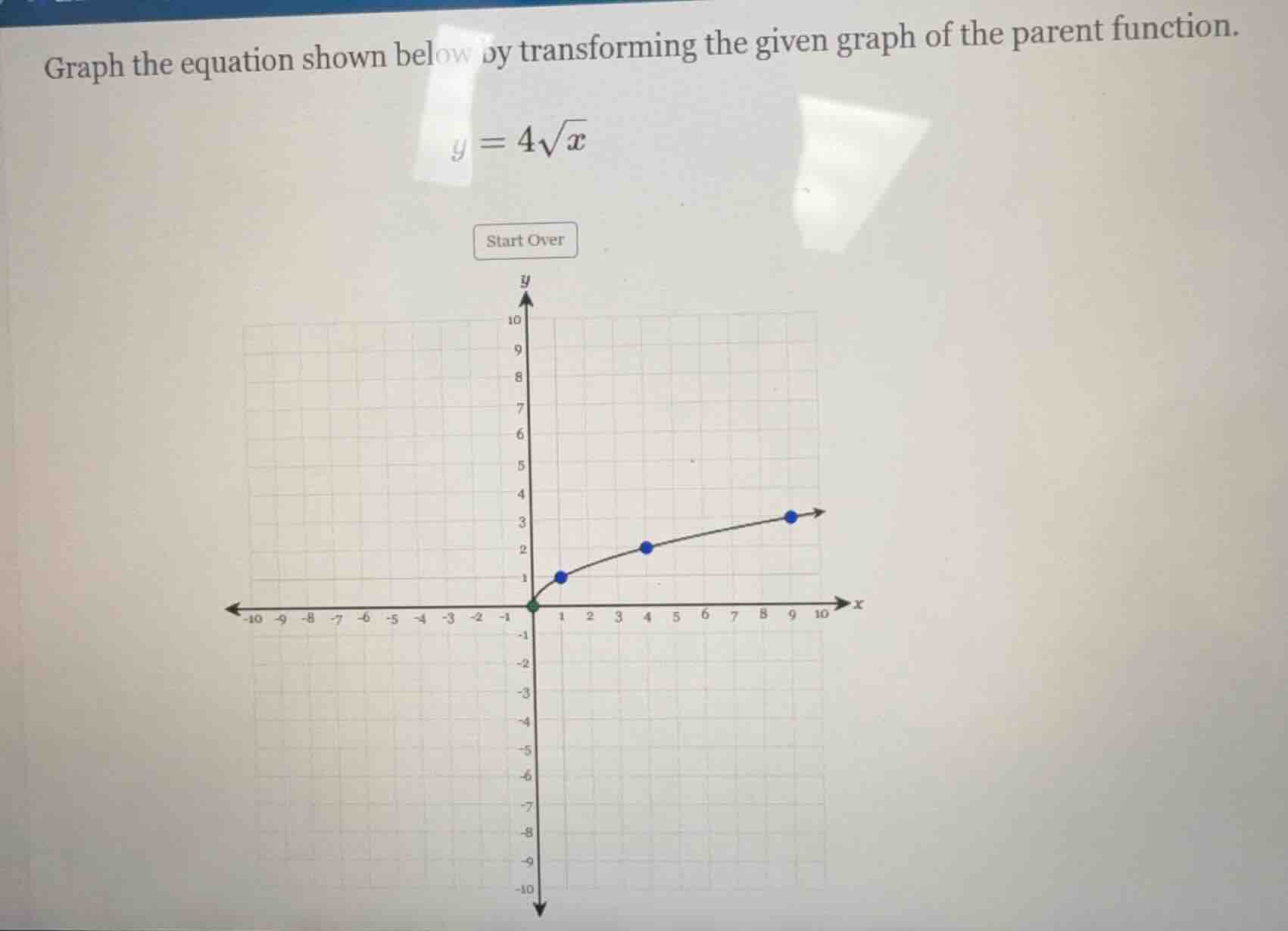 graph the equation shown below by transforming the given graph of the p…