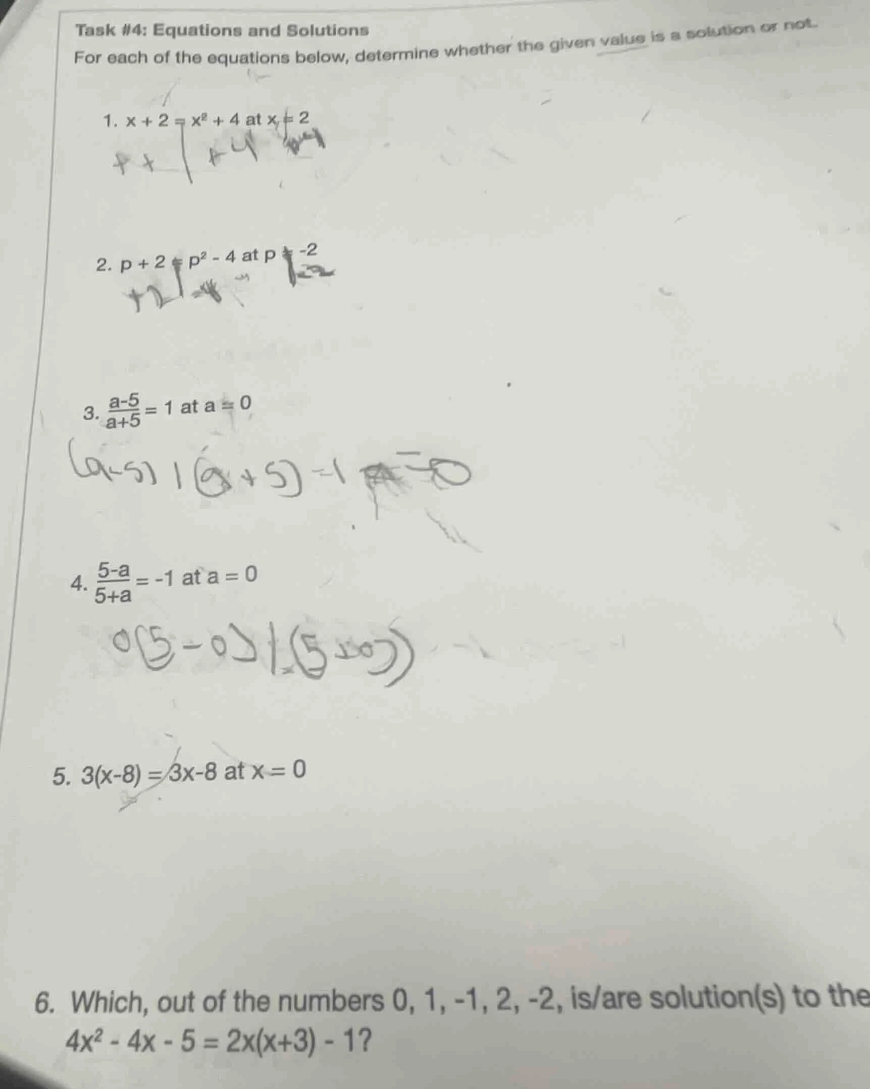 task #4: equations and solutions for each of the equations below, deter…