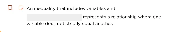 an inequality that includes variables and __________ represents a relat…