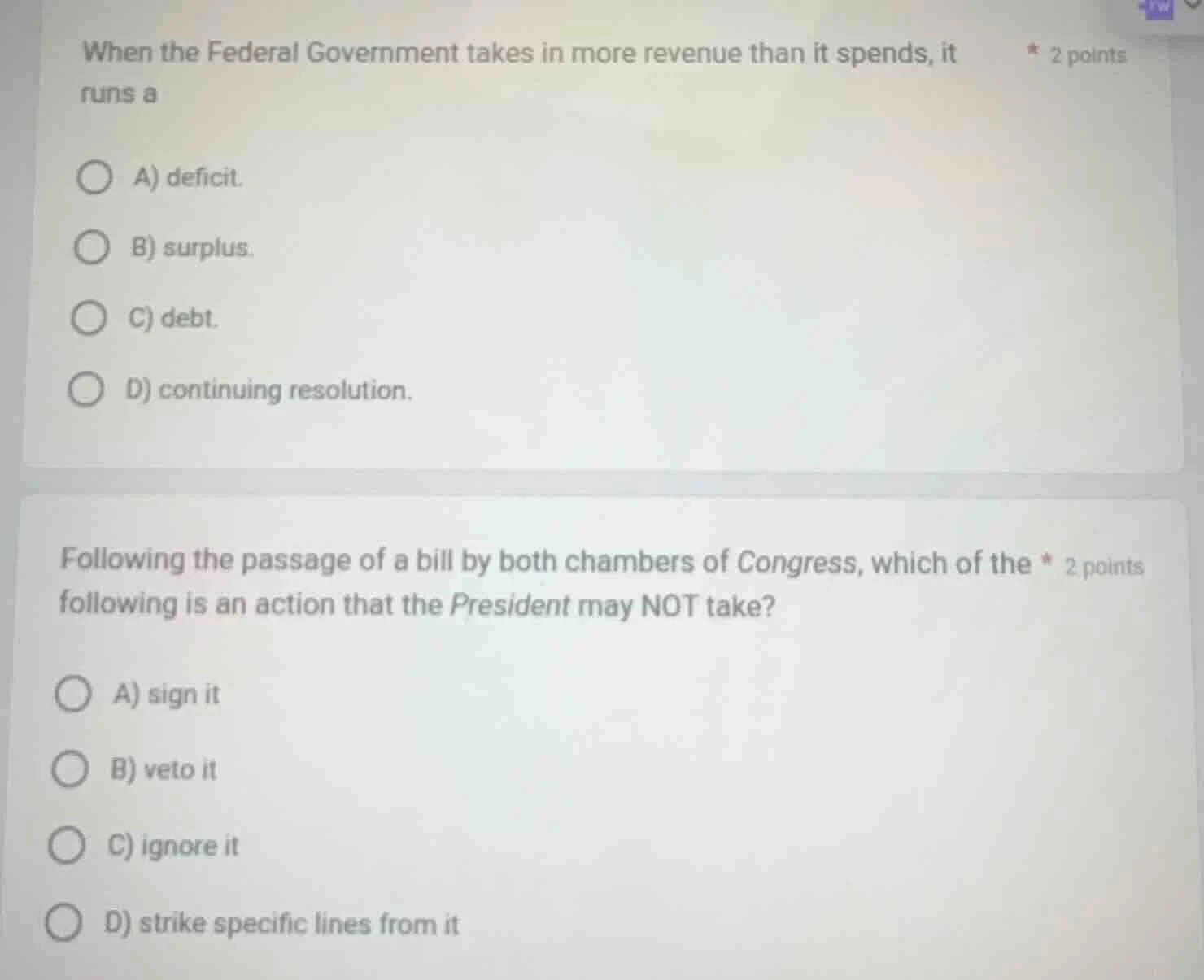 when the federal government takes in more revenue than it spends, it ru…