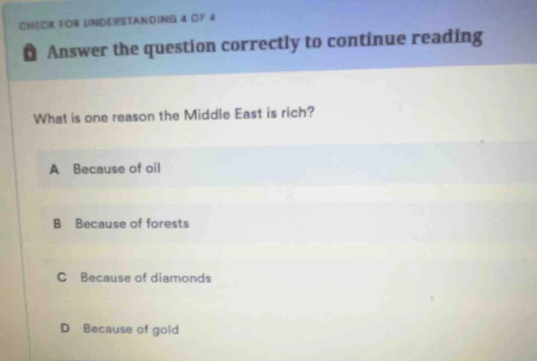 check for understanding 4 of 4 answer the question correctly to continu…