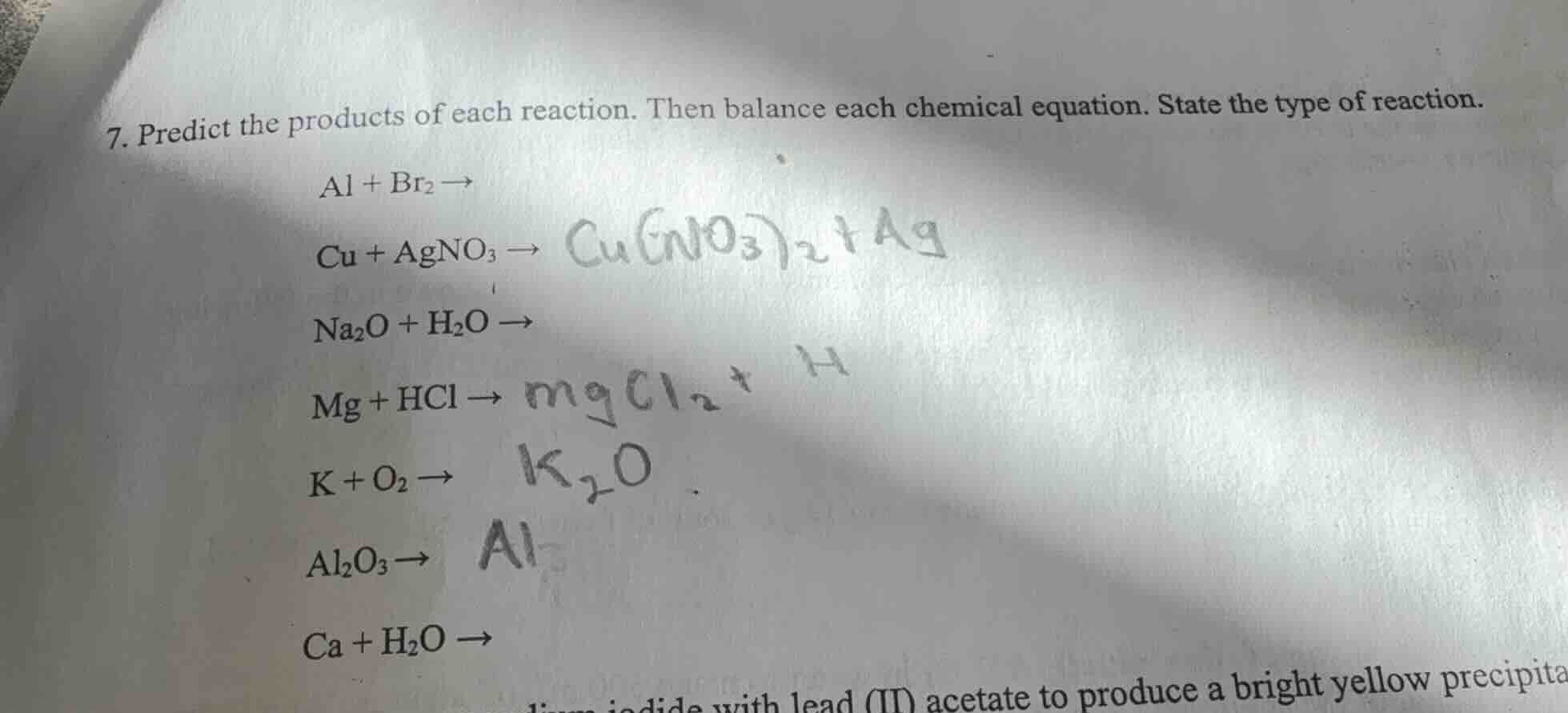 7. predict the products of each reaction. then balance each chemical eq…