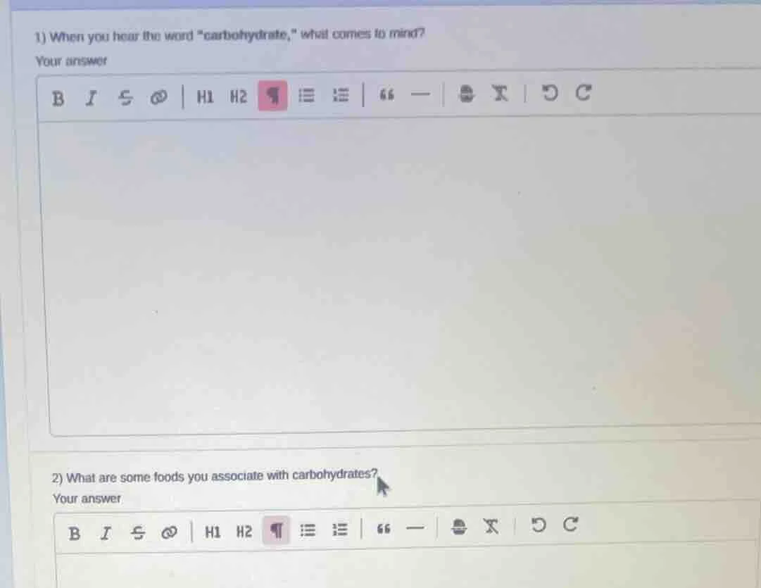 1) when you hear the word \carbohydrate,\ what comes to mind? your answ…