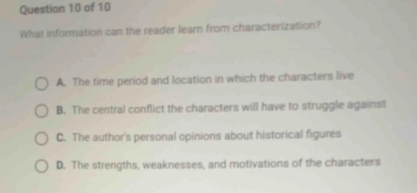 question 10 of 10 what information can the reader learn from characteri…