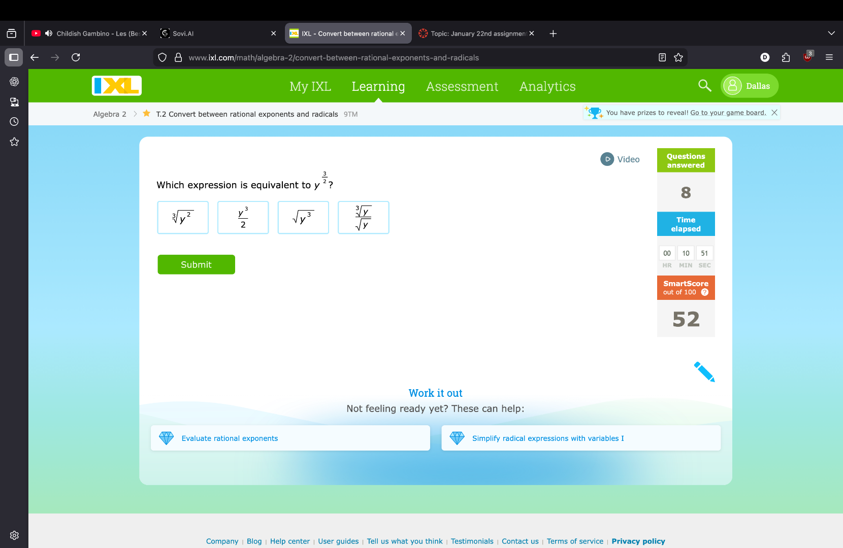 which expression is equivalent to ( y^{\frac{3}{2}} )? (\boldsymbol{sqr…