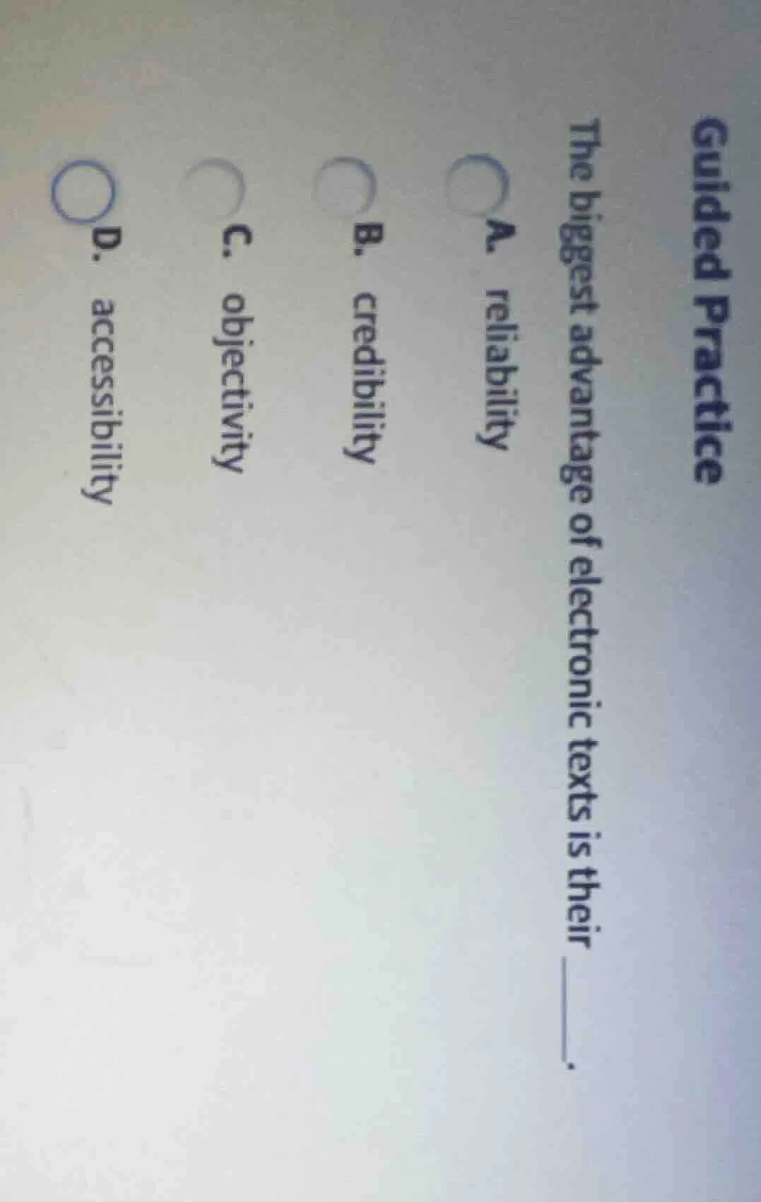 guided practice the biggest advantage of electronic texts is their ____…