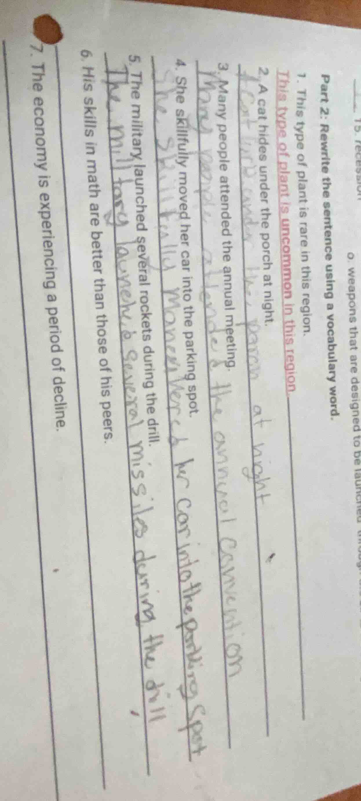 part 2: rewrite the sentence using a vocabulary word. 1. this type of p…