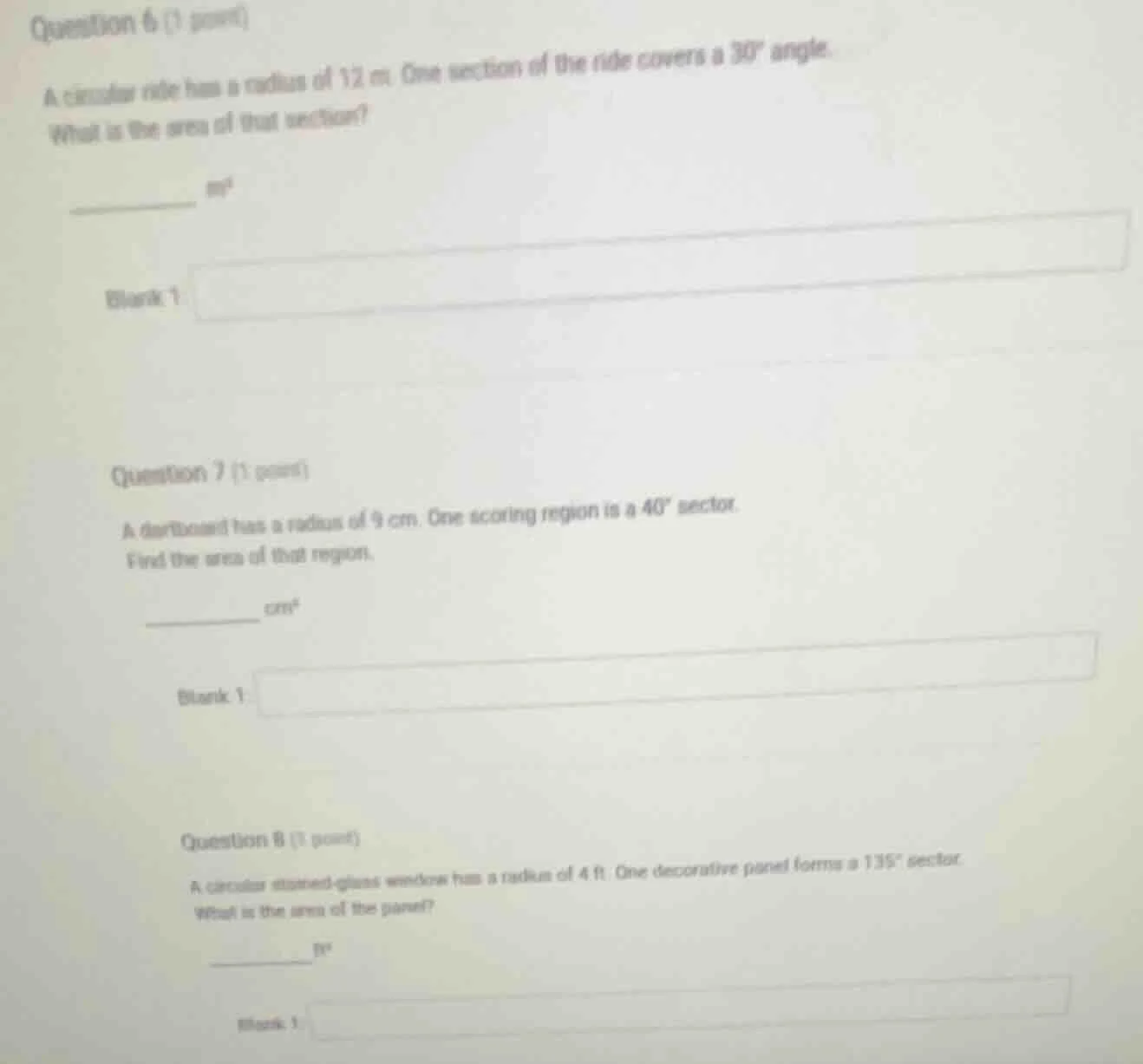 question 6 (1 point) a circular ride has a radius of 12 m. one section …