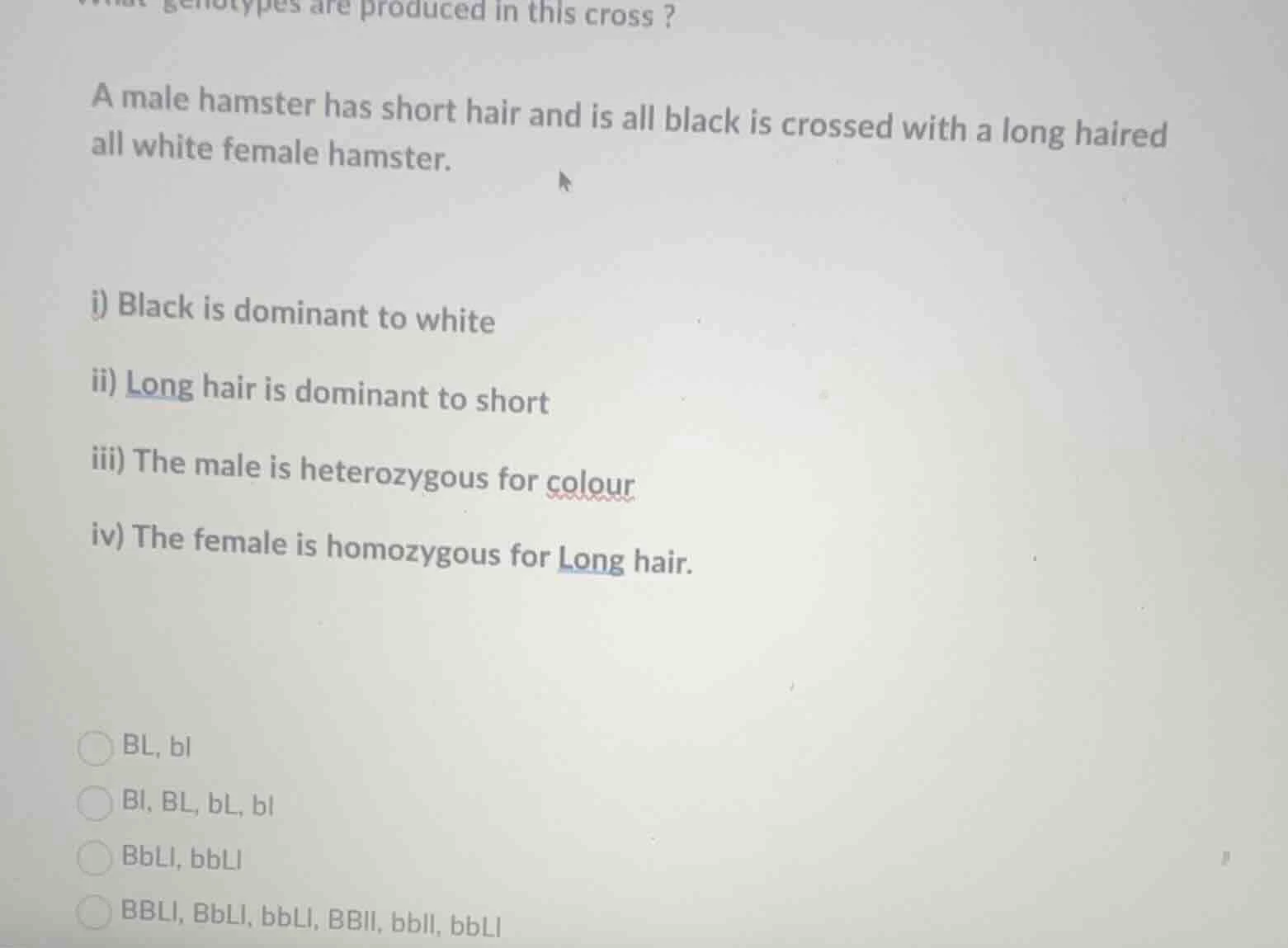what genotypes are produced in this cross? a male hamster has short hai…