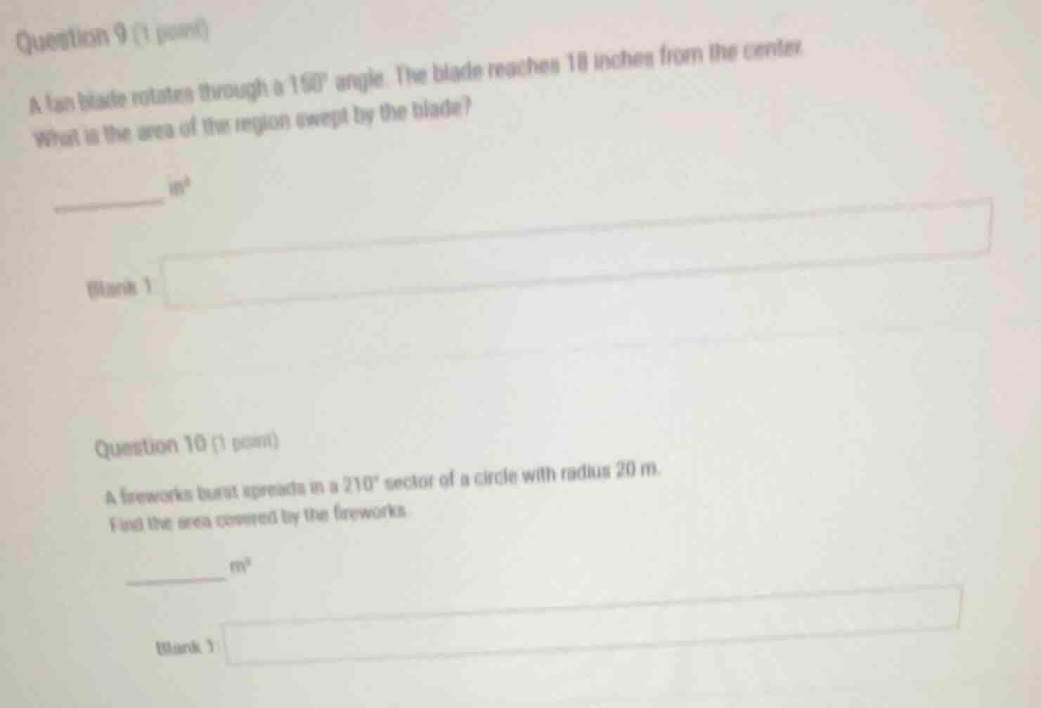 question 9 (1 point) a fan blade rotates through a 150° angle. the blad…
