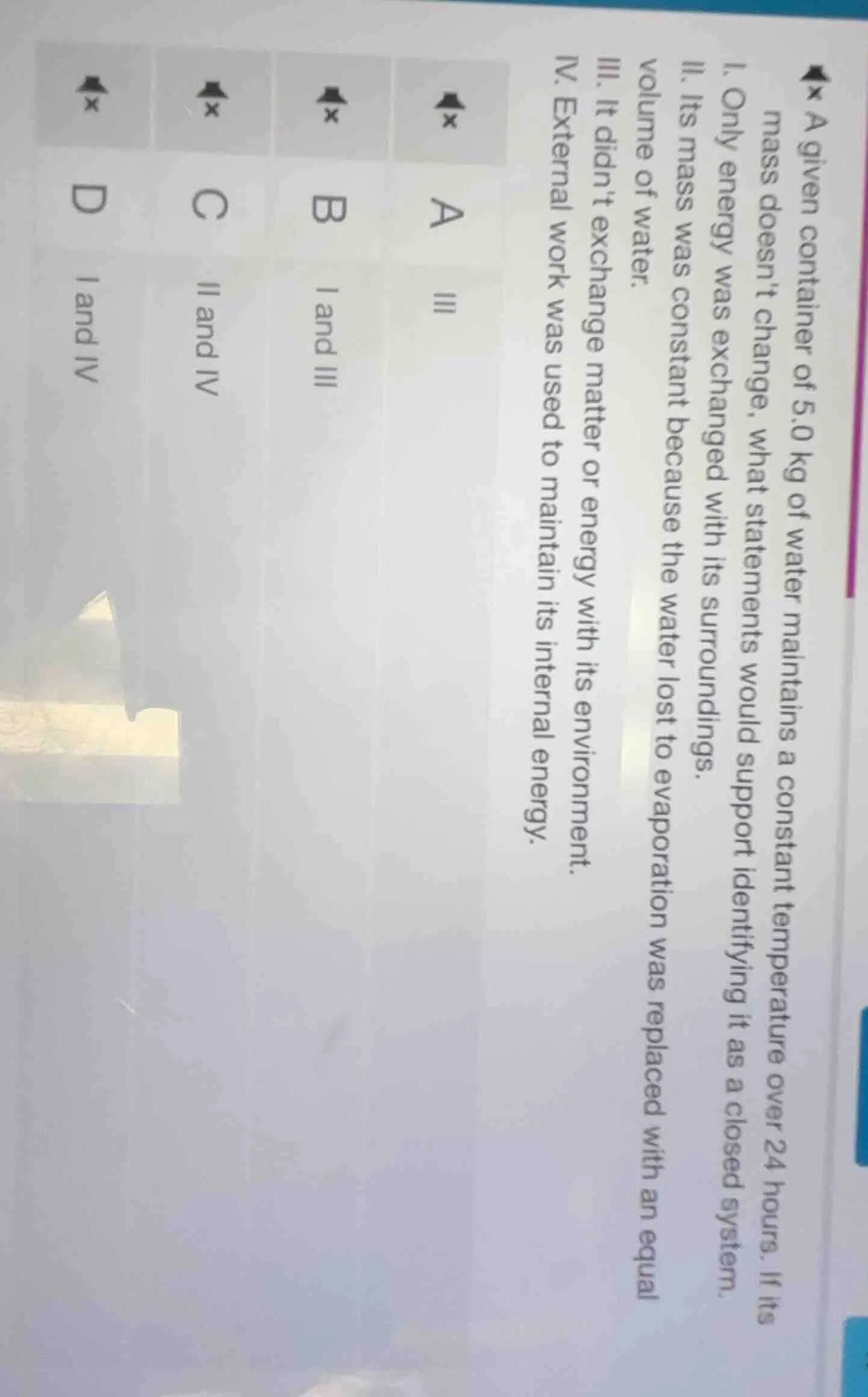 a given container of 5.0 kg of water maintains a constant temperature o…