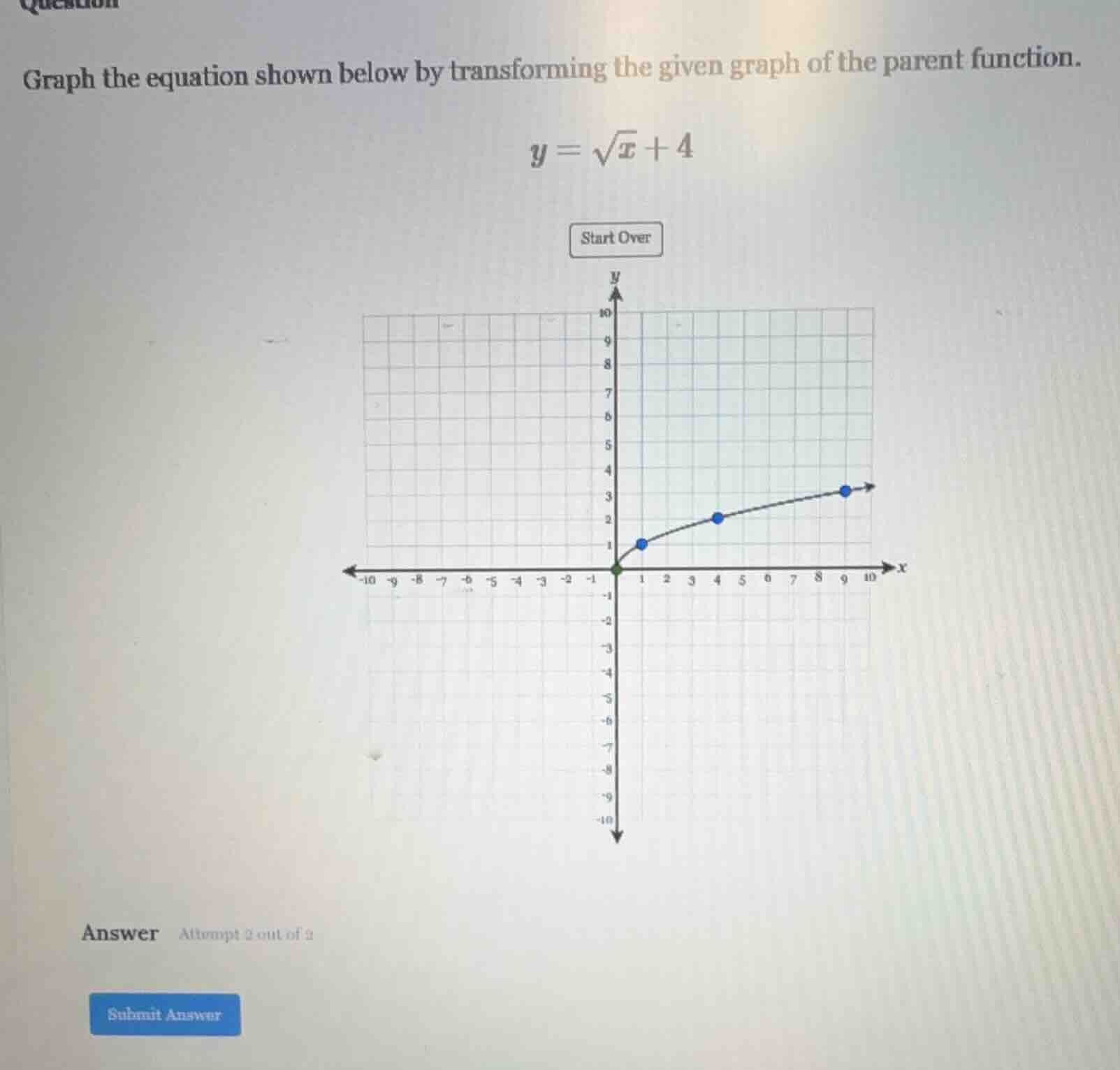 graph the equation shown below by transforming the given graph of the p…
