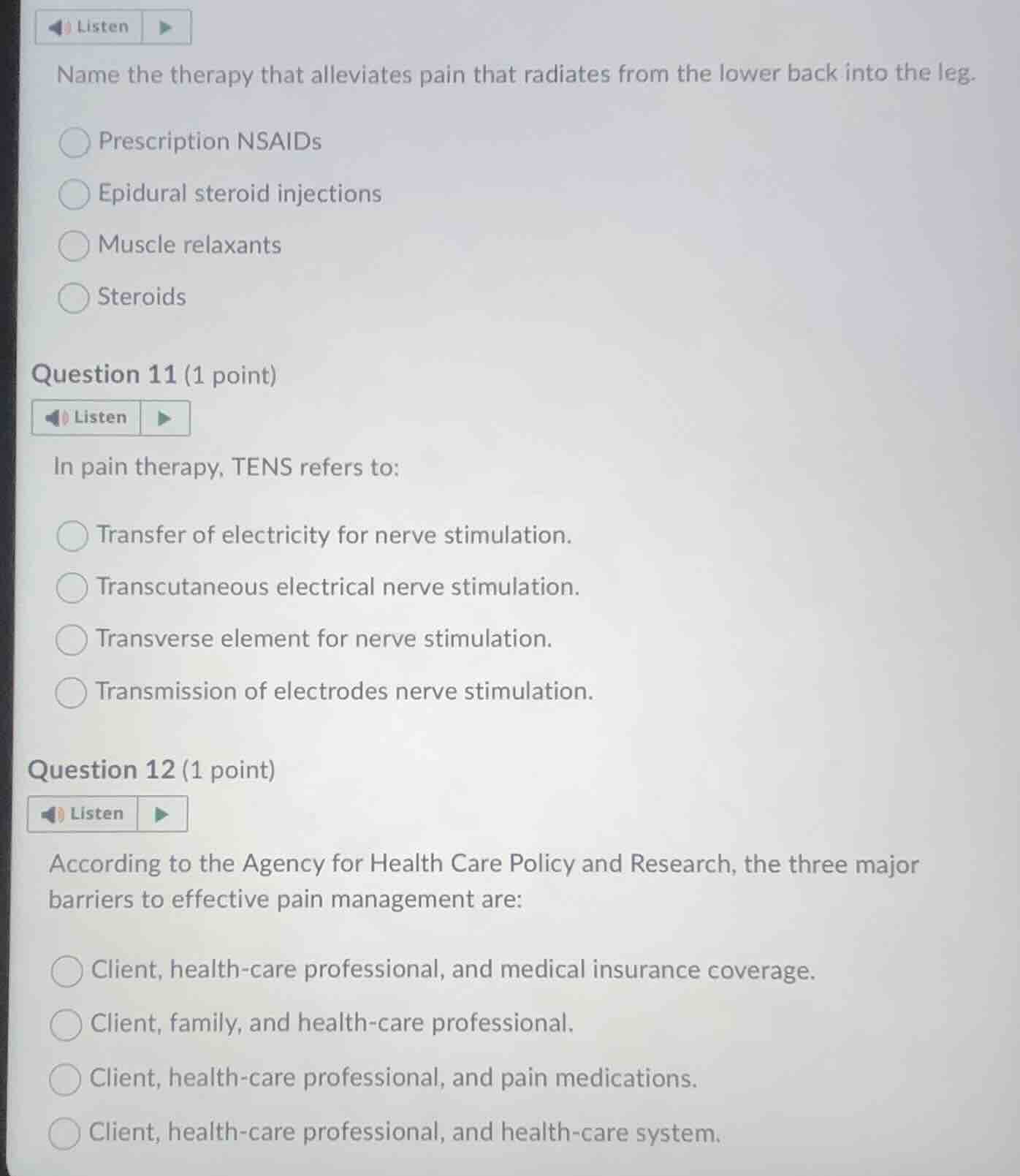 name the therapy that alleviates pain that radiates from the lower back…