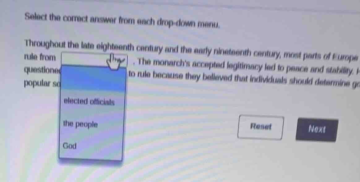 select the correct answer from each drop - down menu. throughout the la…