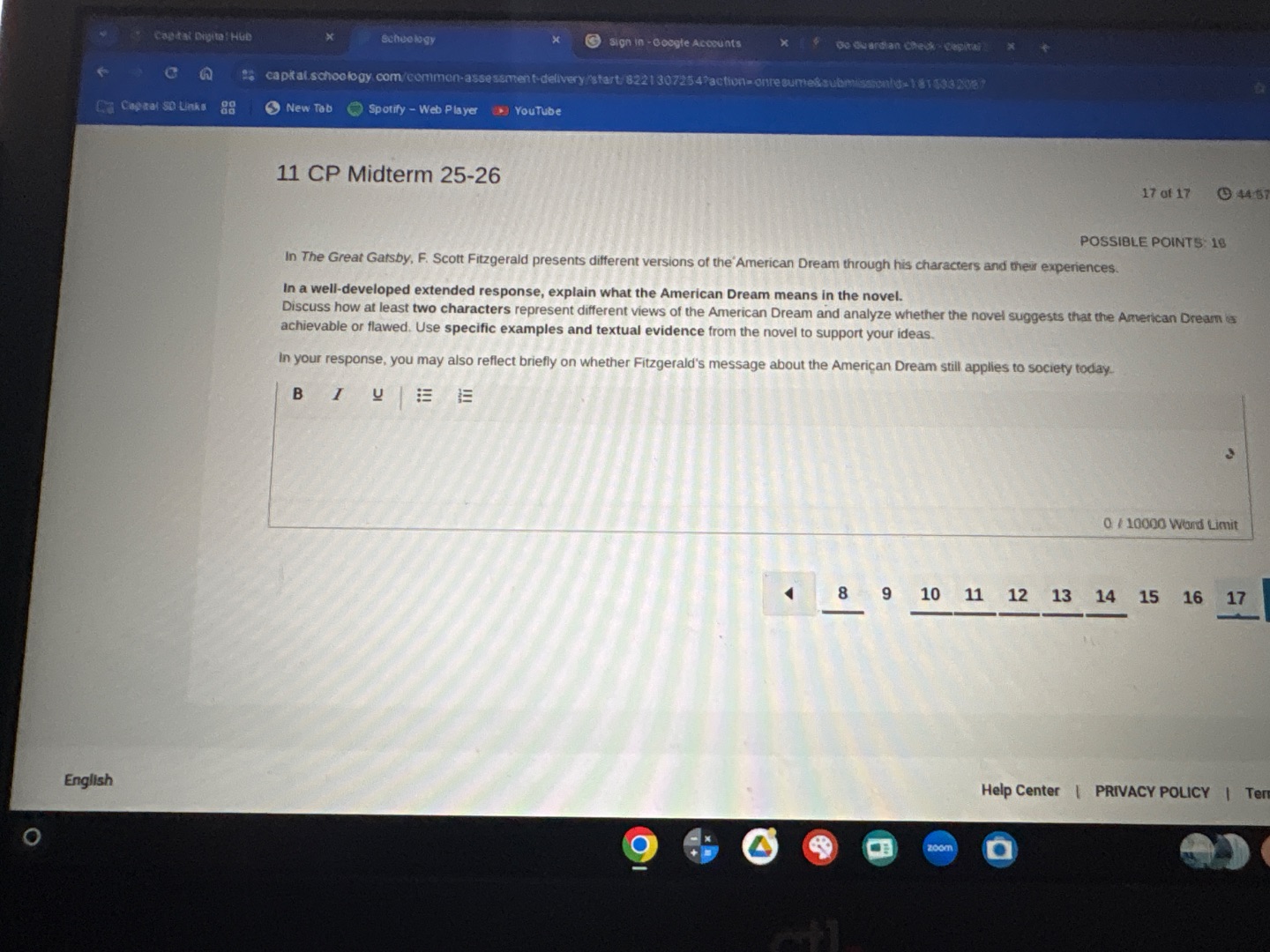 11 cp midterm 25 - 26 17 of 17 44:57 possible points: 10 in the great g…