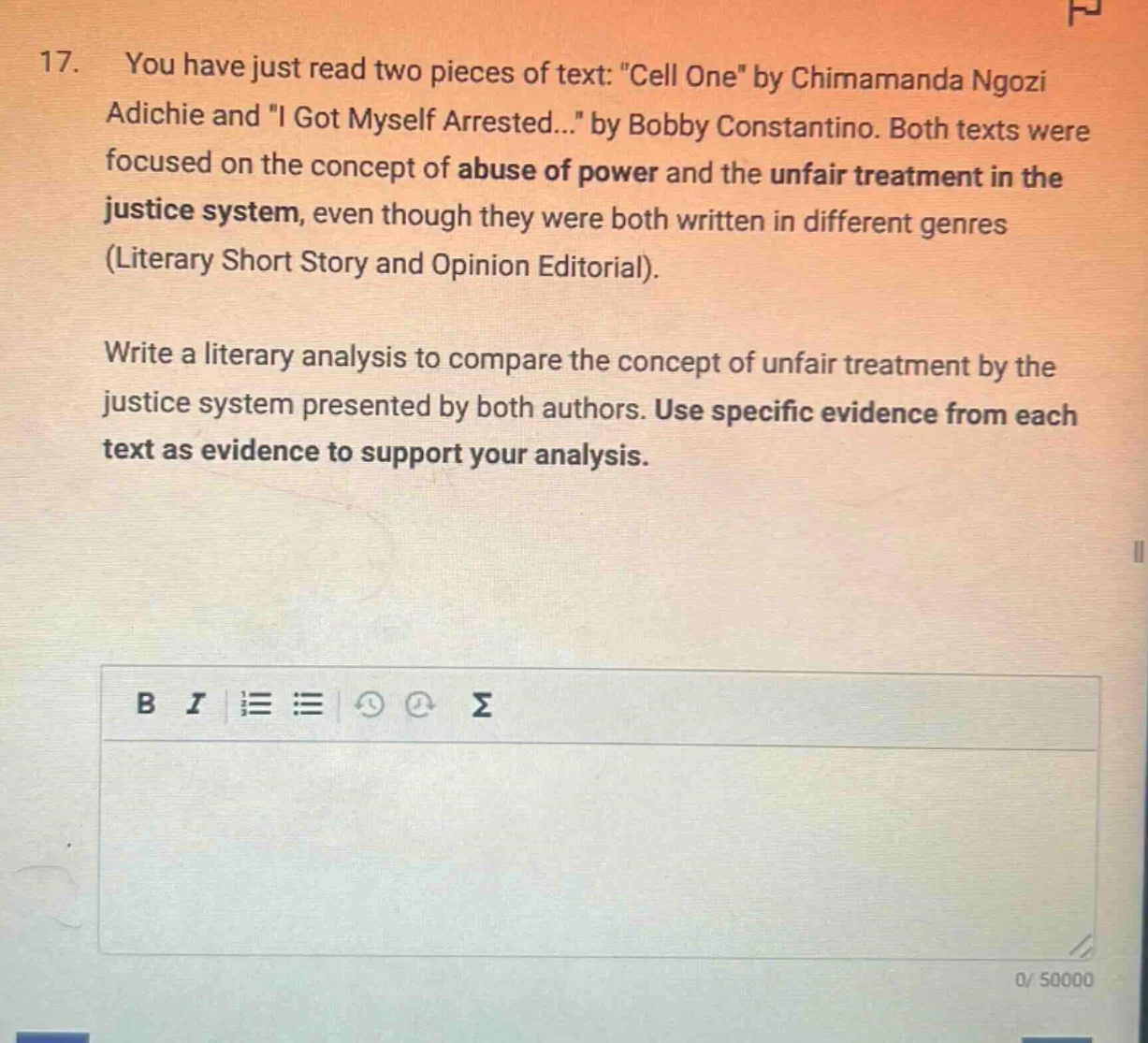 17. you have just read two pieces of text: \cell one\ by chimamanda ngo…