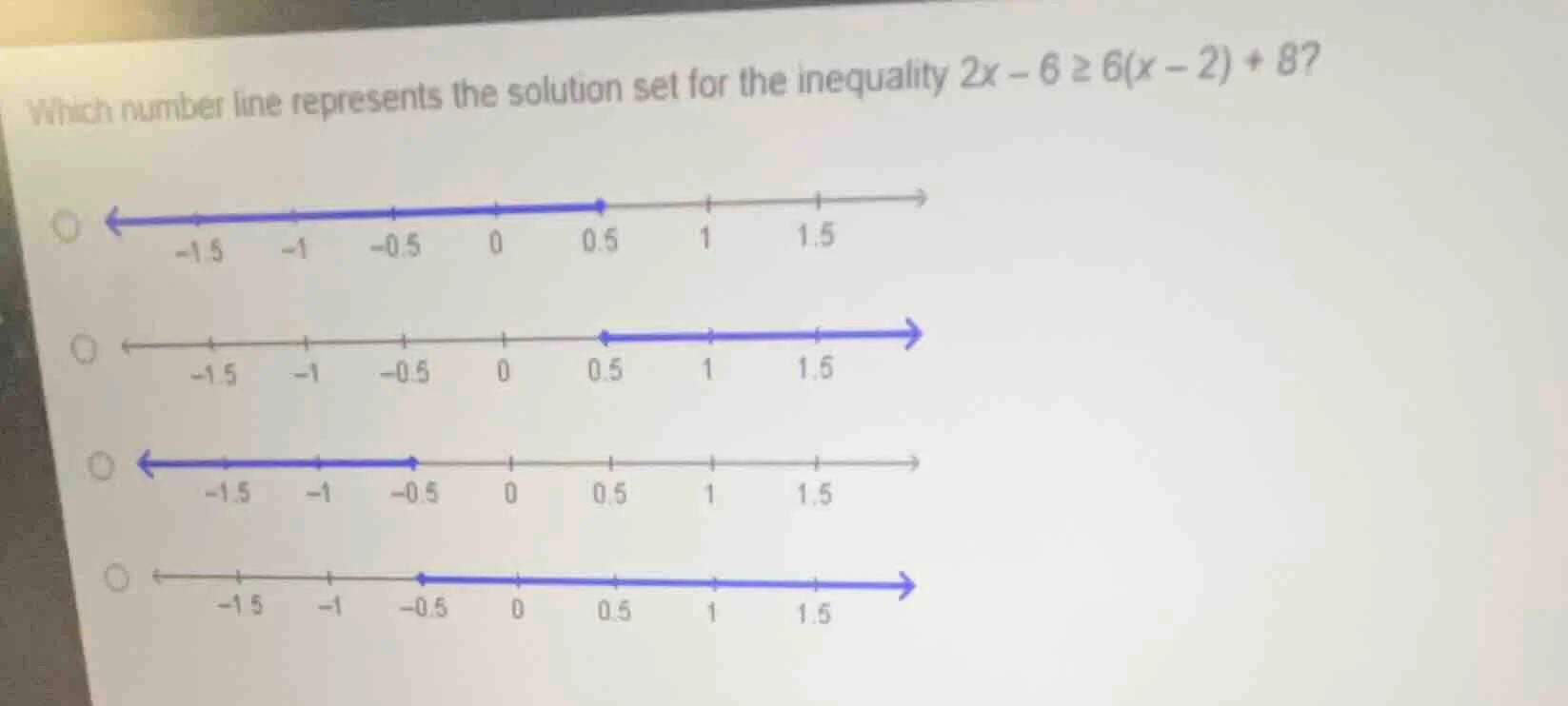 which number line represents the solution set for the inequality $2x - …