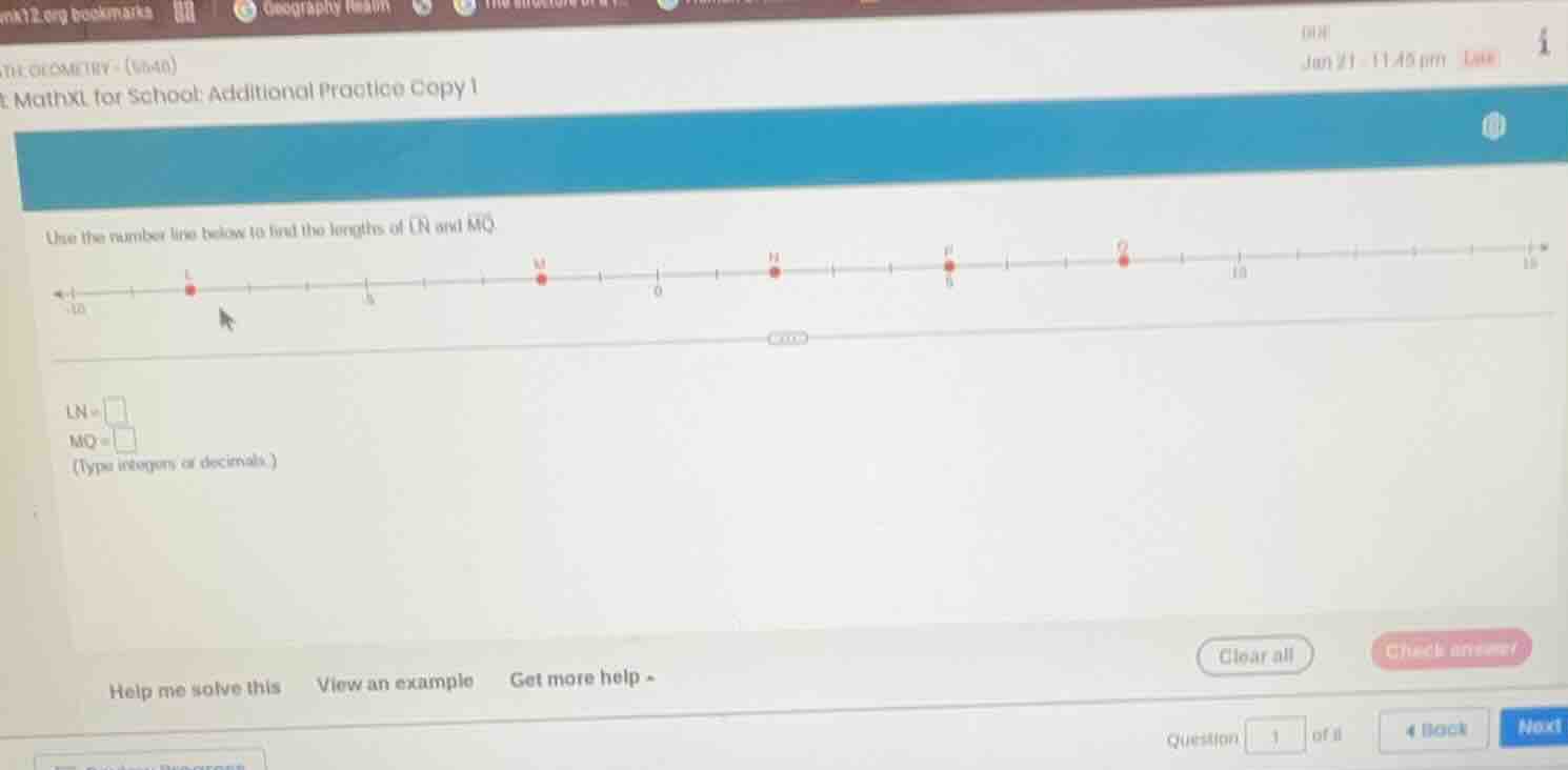 use the number line below to find the lengths of ln and mq. ln = \\boxe…