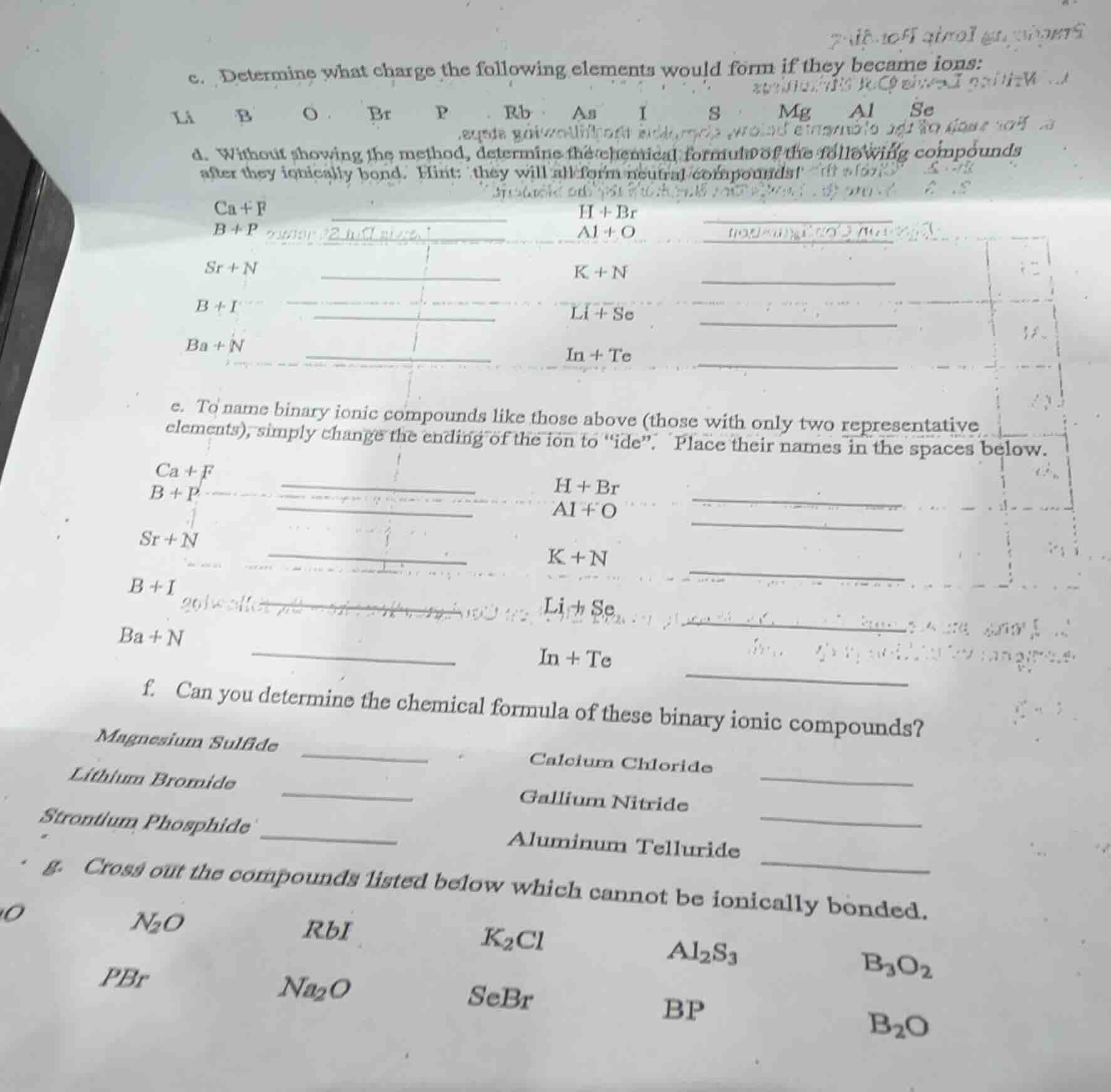 c. determine what charge the following elements would form if they beca…