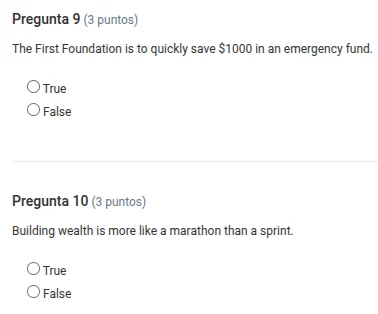 pregunta 9 (3 puntos) the first foundation is to quickly save $1000 in …