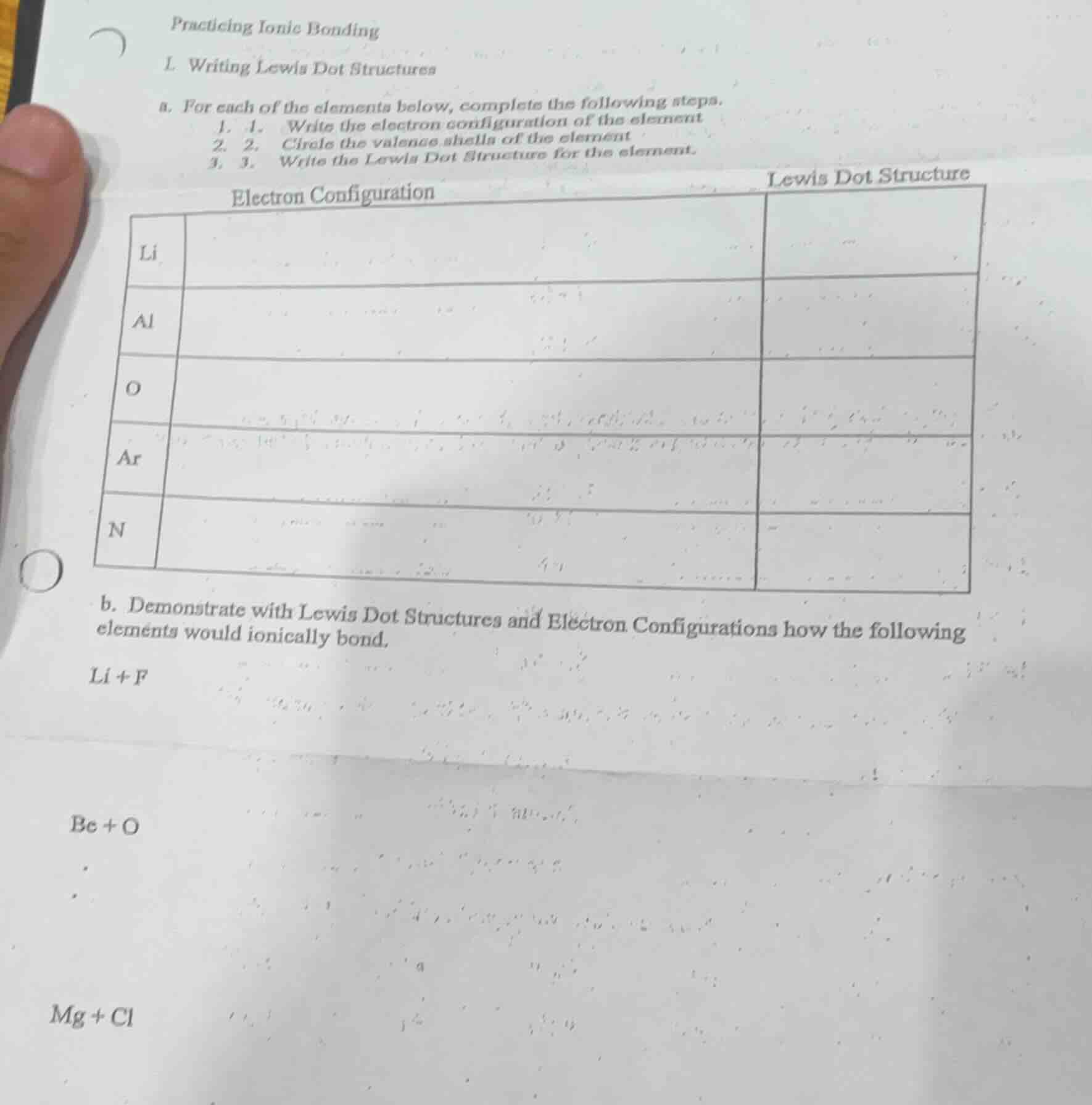 practicing ionic bonding i. writing lewis dot structures a. for each of…