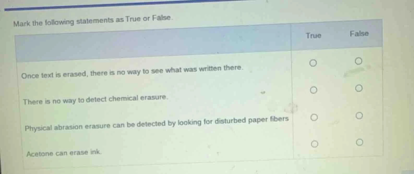 mark the following statements as true or false. once text is erased, th…