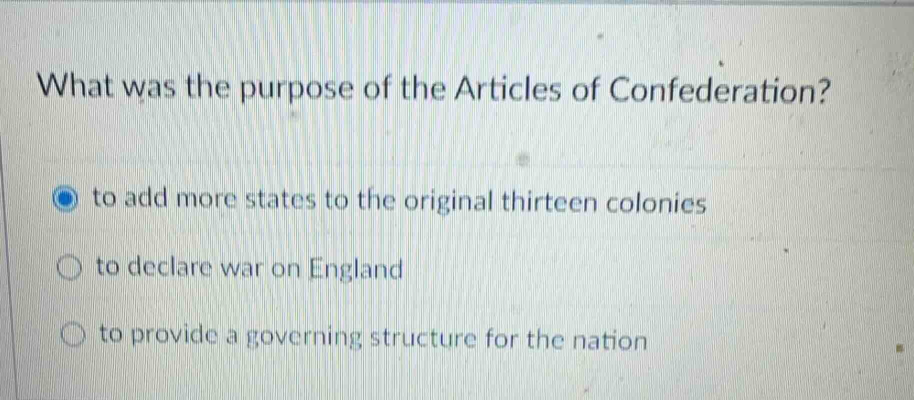 what was the purpose of the articles of confederation? to add more stat…