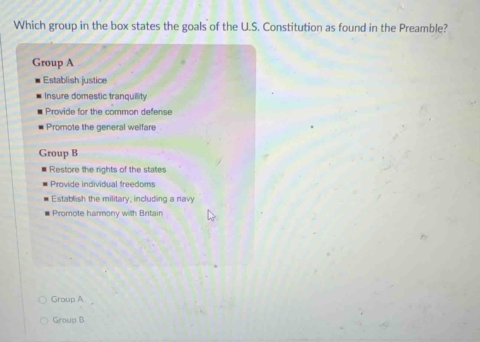 which group in the box states the goals of the u.s. constitution as fou…