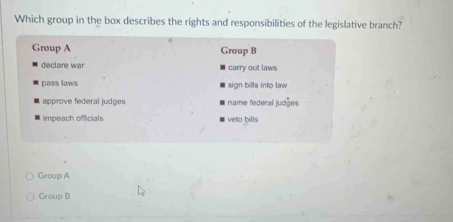 which group in the box describes the rights and responsibilities of the…